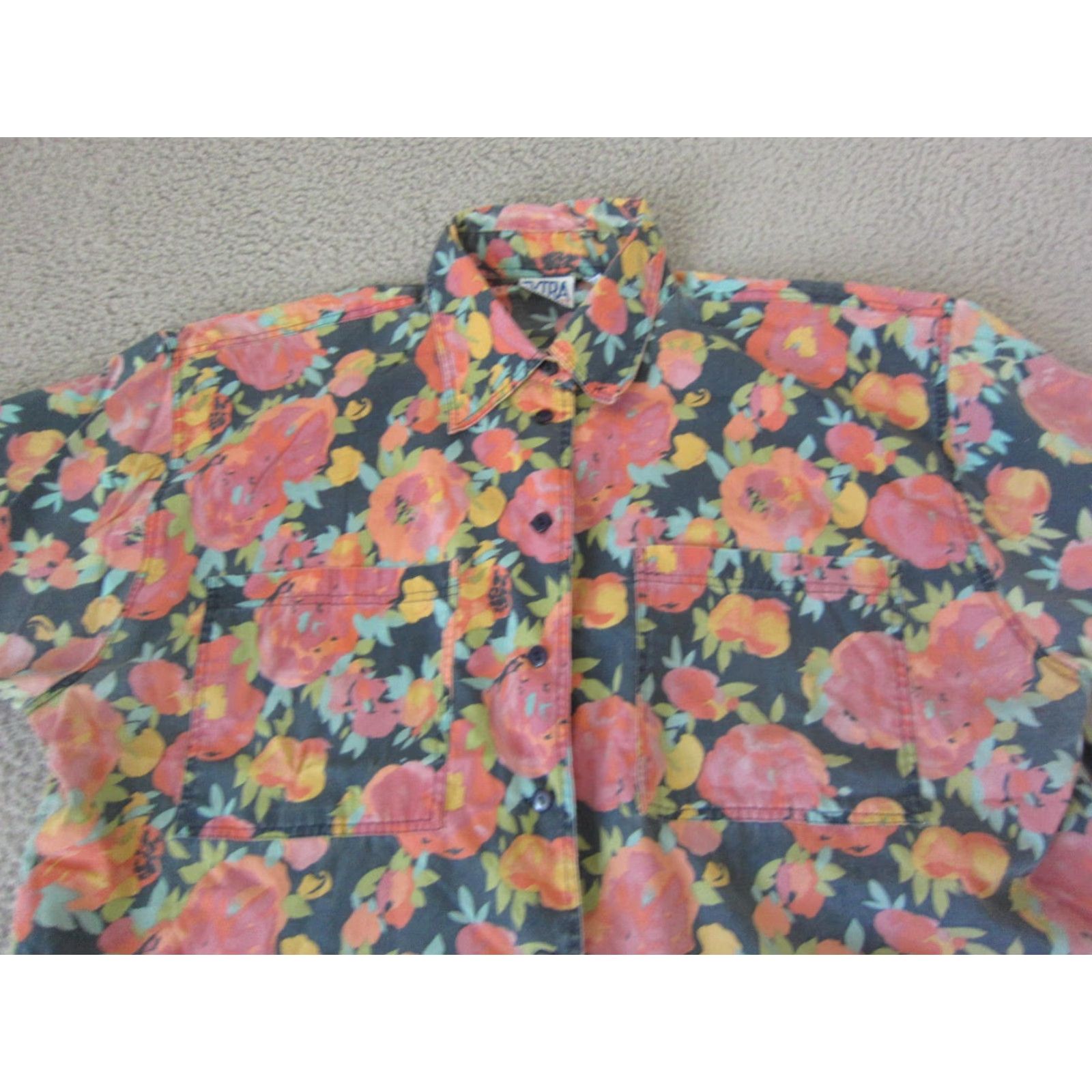 Pinko VINTAGE Extra Elements Hawaiian Shirt Womens 20W Pink Blue Black Floral Short Sleeve Button Up Ladies Shirt Size 3XL / US 20-22 - 2 Thumbnail