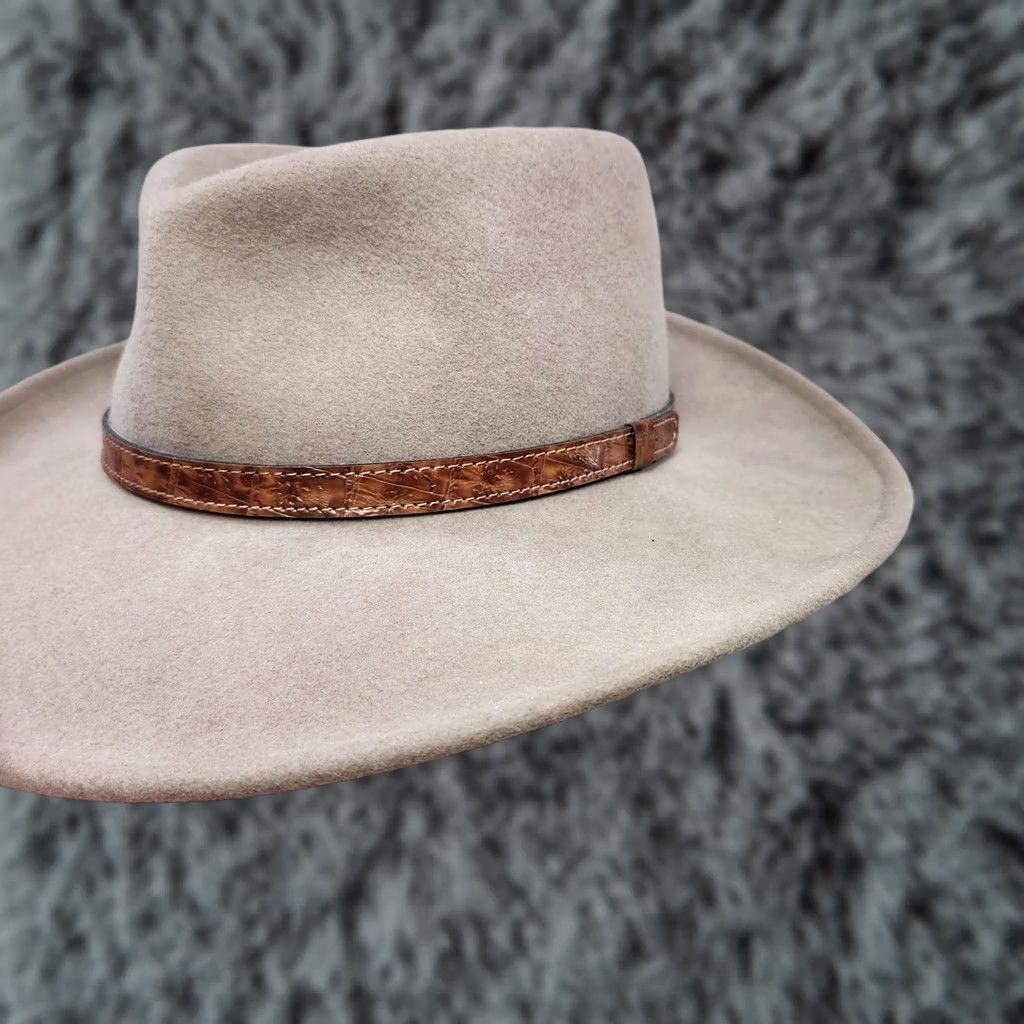 Vintage Irvine Park Fedora Hat Mens Medium Brown Wool Felt Wide Brim Western Faux Croc Band Made in USA Size US M / EU 48-50 / 2 - 1 Thumbnail