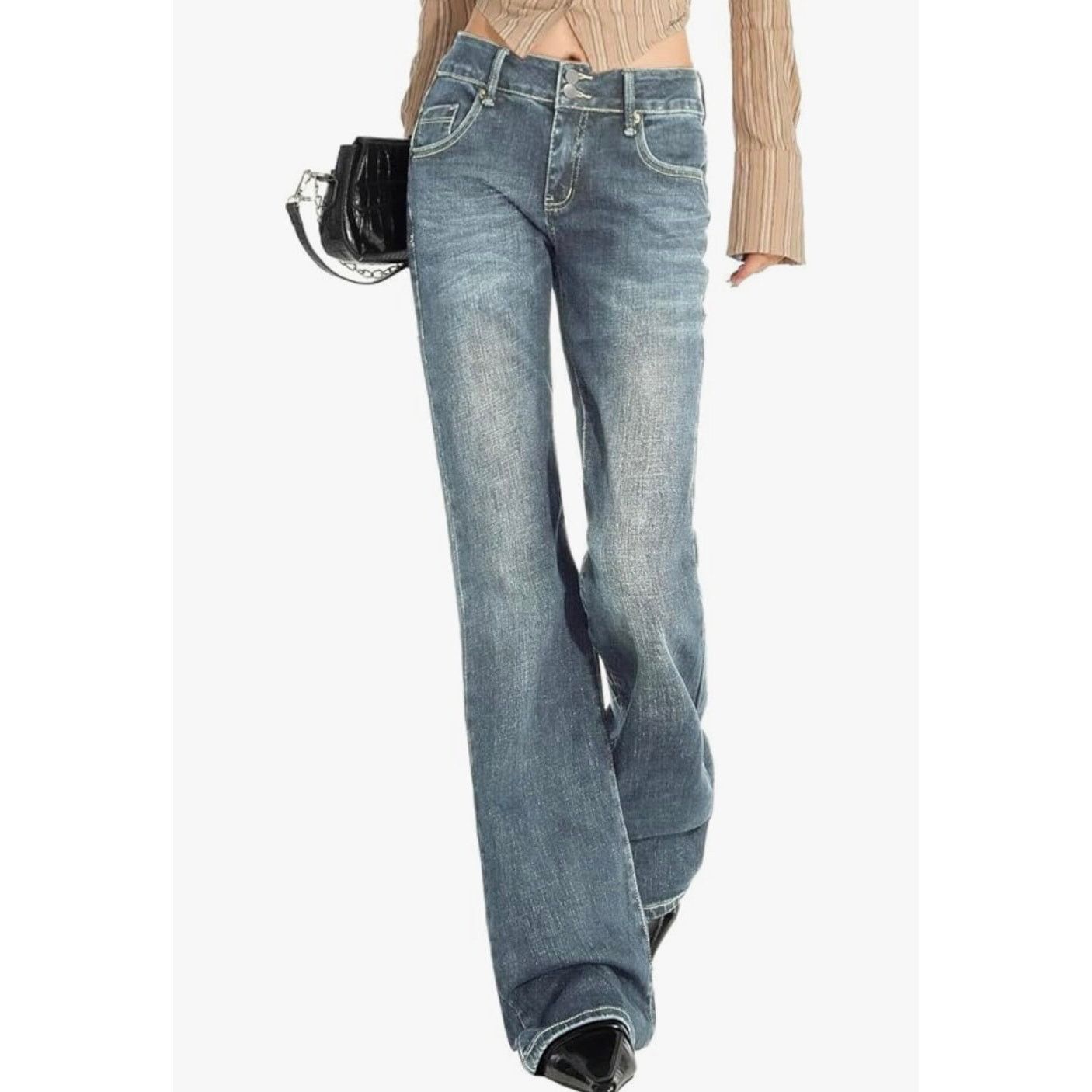 The Unbranded Brand EMMIOL Mid-High Rise Flare Jeans Women, Stretchy Blue XS Size 27" / US 4 / IT 40 - 3 Thumbnail
