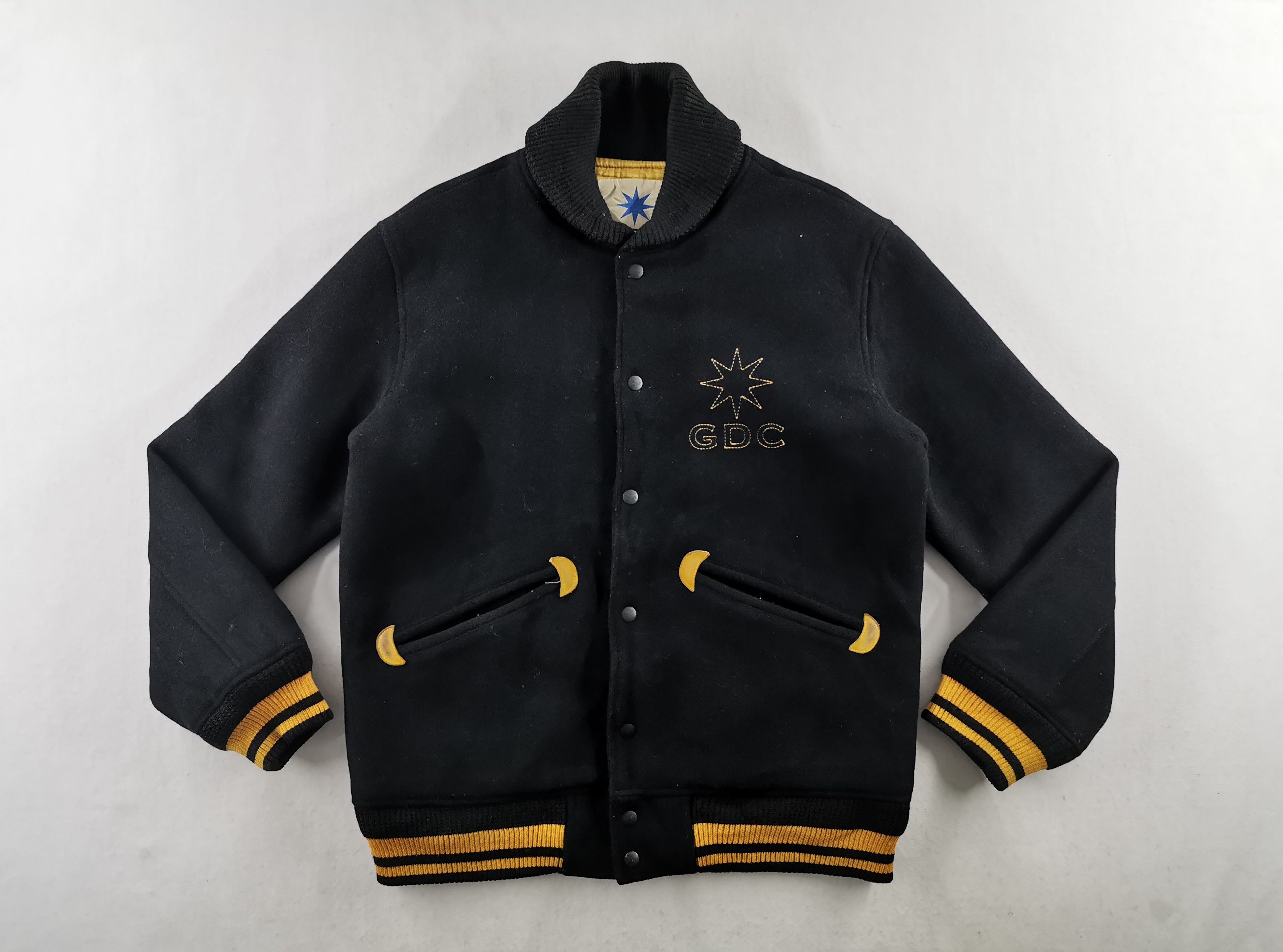 image of Vintage Jacket Gdc Bomber Wool Jacket Made In Japan Size L in Black/Yellow, Men's