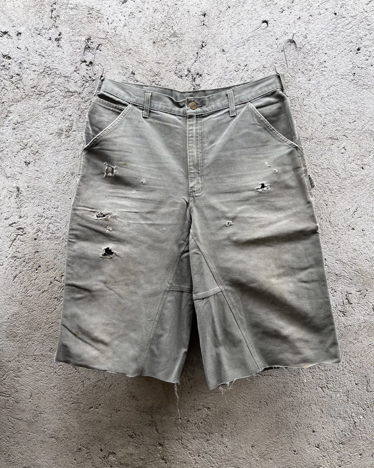 Carhartt Vintage Faded MOS Green Distressed Carhartt Carpenter Shorts Size US 35 - 1 Thumbnail