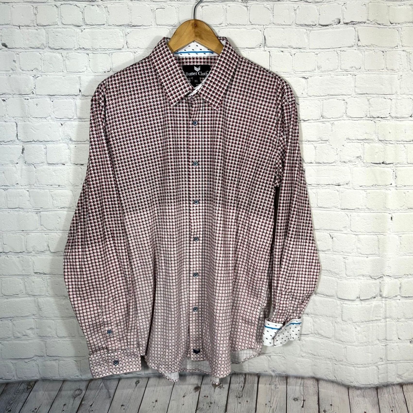 Buttero Butter Cloth Button-Up Shirt Geometric 100% Cotton Red Black Multicolor XL Mens Button Down Size US XL / EU 56 / 4 - 2 Thumbnail