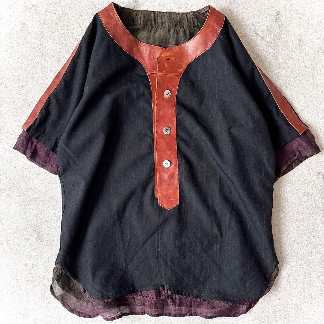 Kaptain Sunshine Reversible Wool/Silk Burgundy Olive Gradient Leather Tunic Size US M / EU 48-50 / 2 - 3 Thumbnail