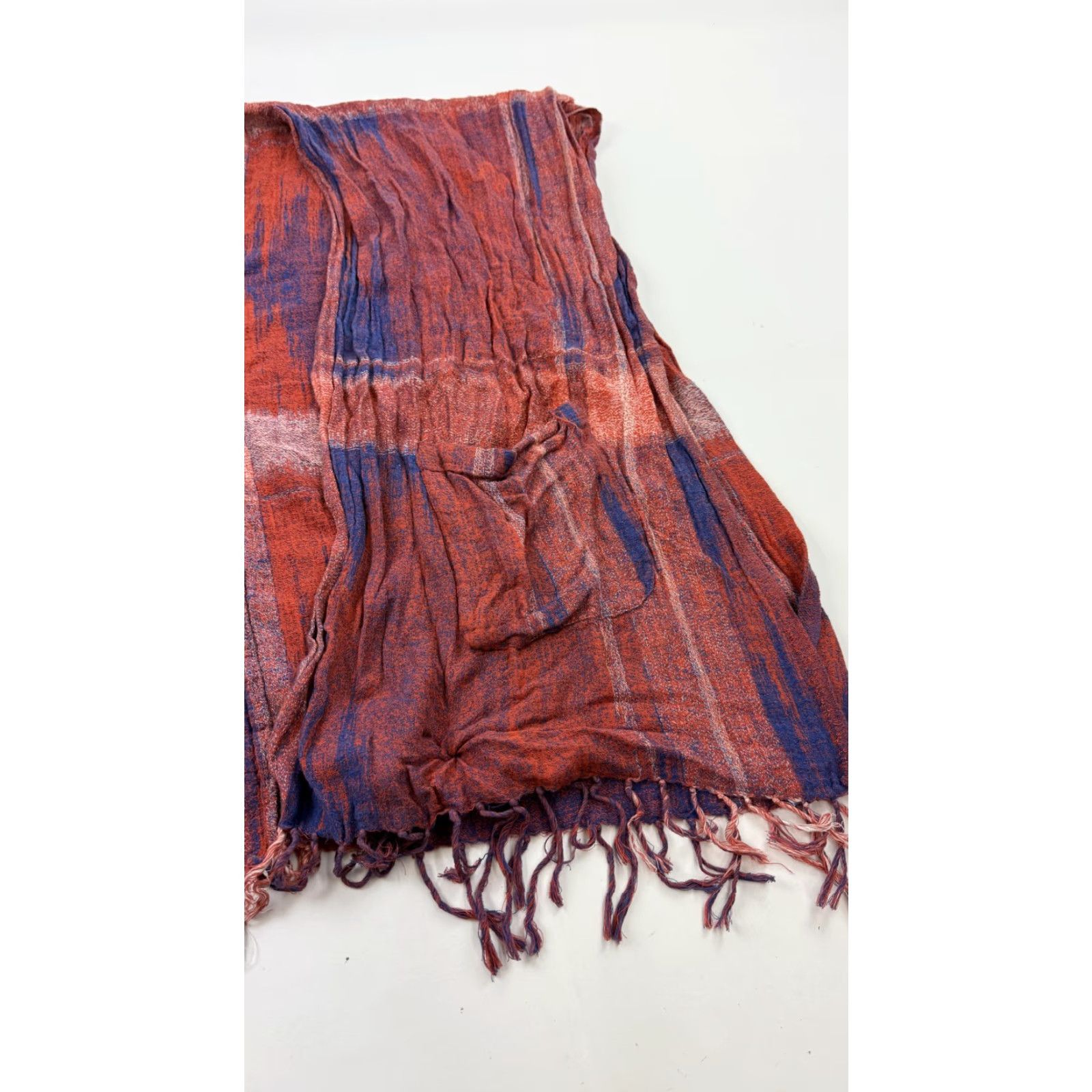 Lucky Brand Lucky Brand Scarf Shawl Wrap Womens One Size Red Blue Plaid Fringe Pocket Cotton Size ONE SIZE - 3 Thumbnail