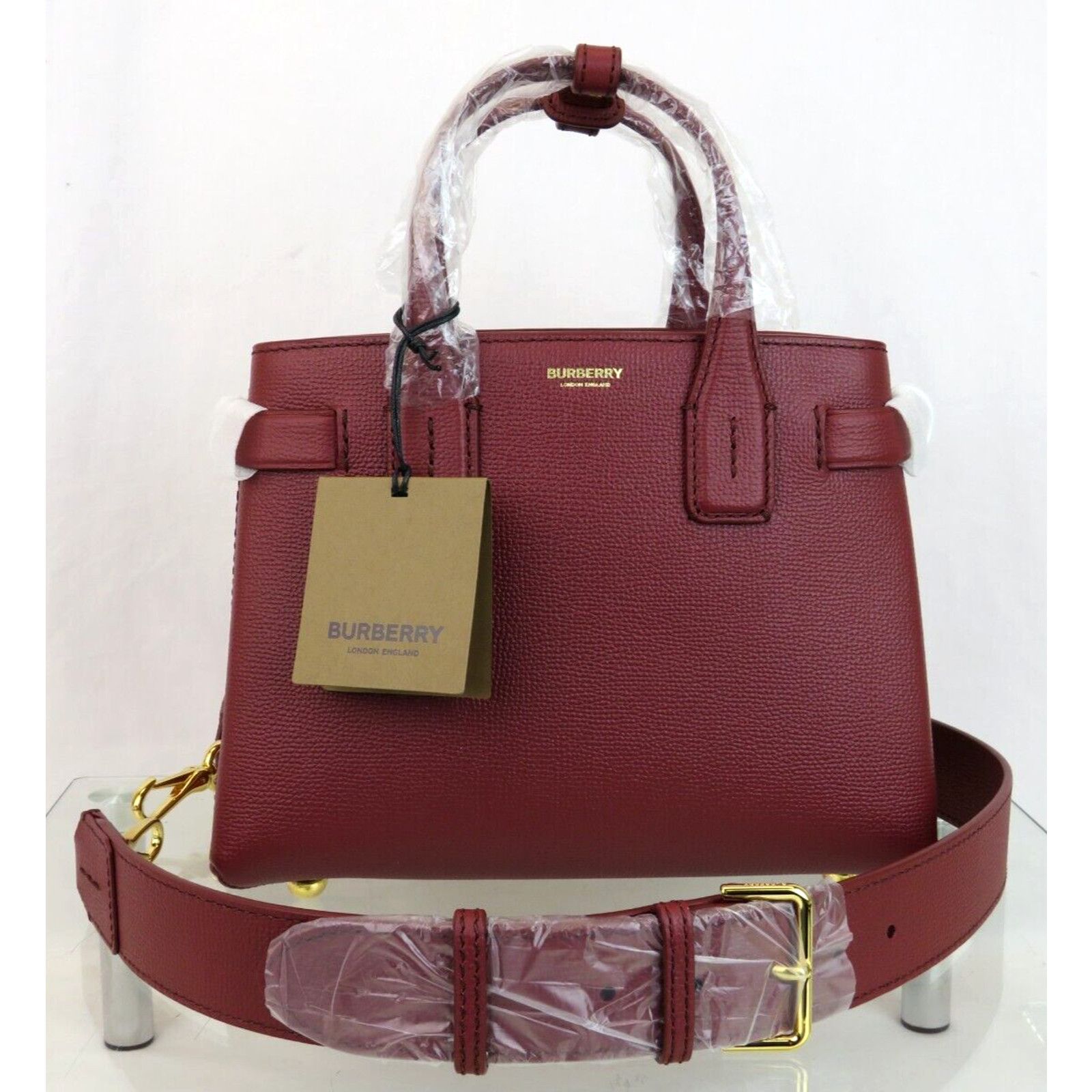 Burberry BURBERRY BANNER CRIMSON LEATHER CHECK CANVAS SHOULDER SM BAG Size ONE SIZE - 3 Thumbnail