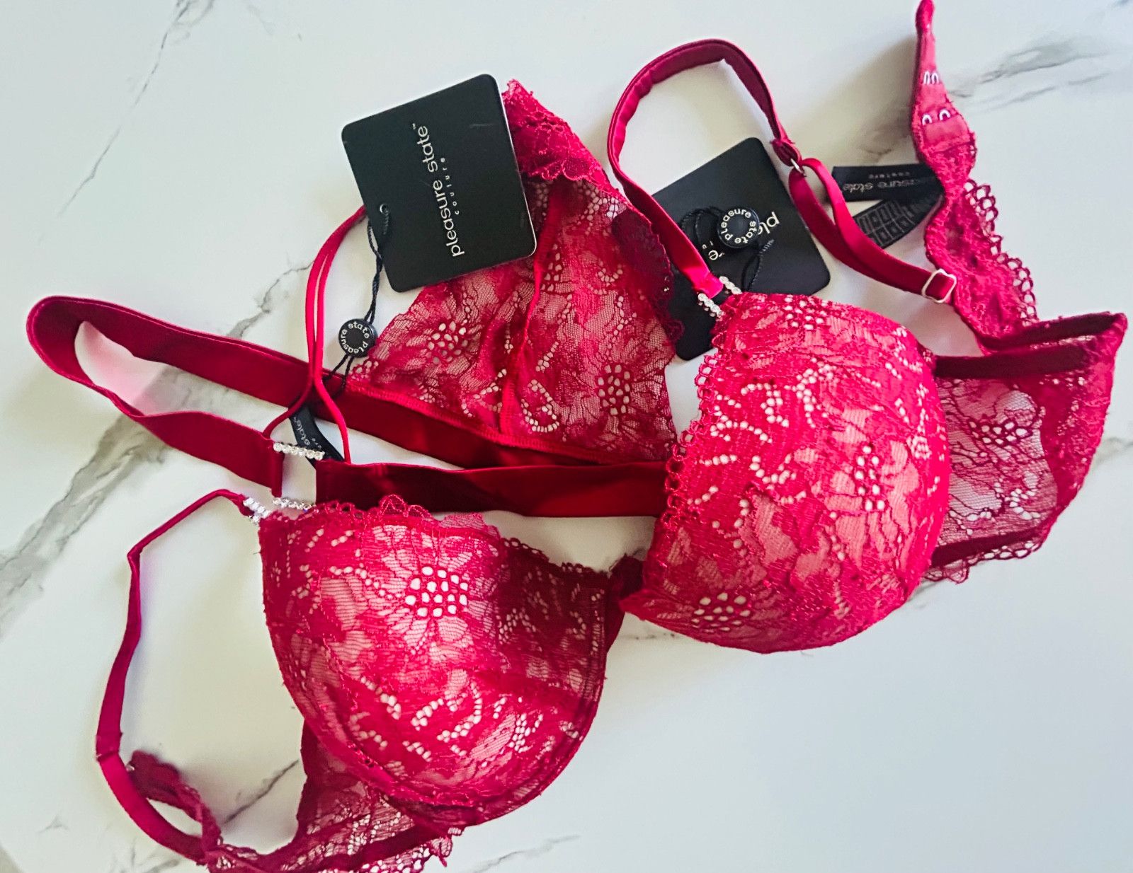 Other BNWT Pleasure State "Ecstasies" 2pc Red Silk Lace Set Size ONE SIZE - 1 Thumbnail