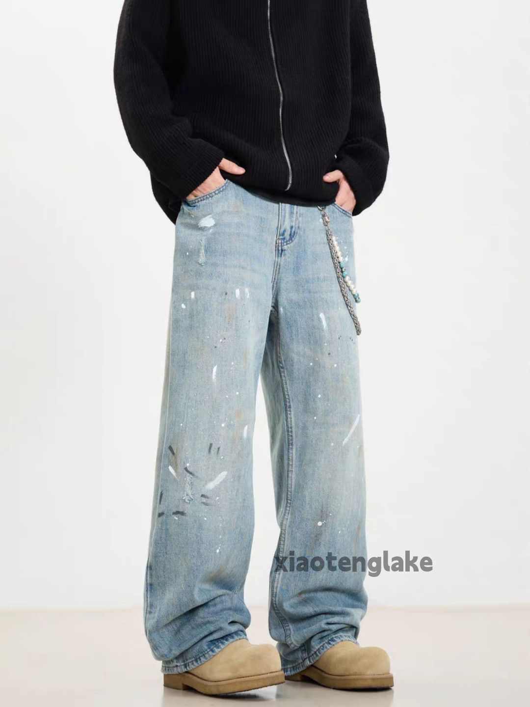 Jean × Vintage washed faded loose baggy stain paint hiphop jeans Size US 34 / EU 50 - 3 Thumbnail