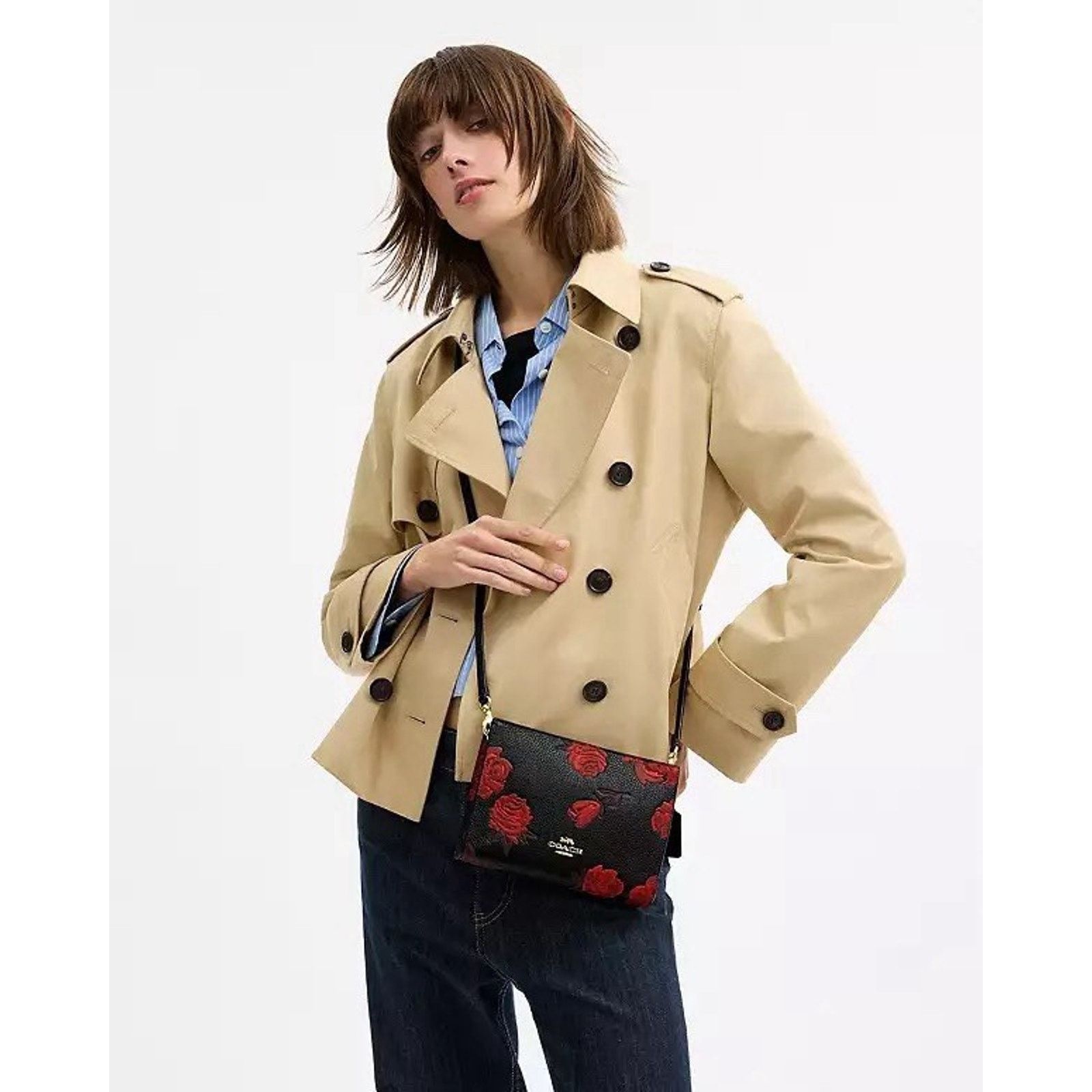 Coach NWT Coach Slim Crossbody Bag With Floral Black/Red CCI76 Size ONE SIZE - 7 Thumbnail
