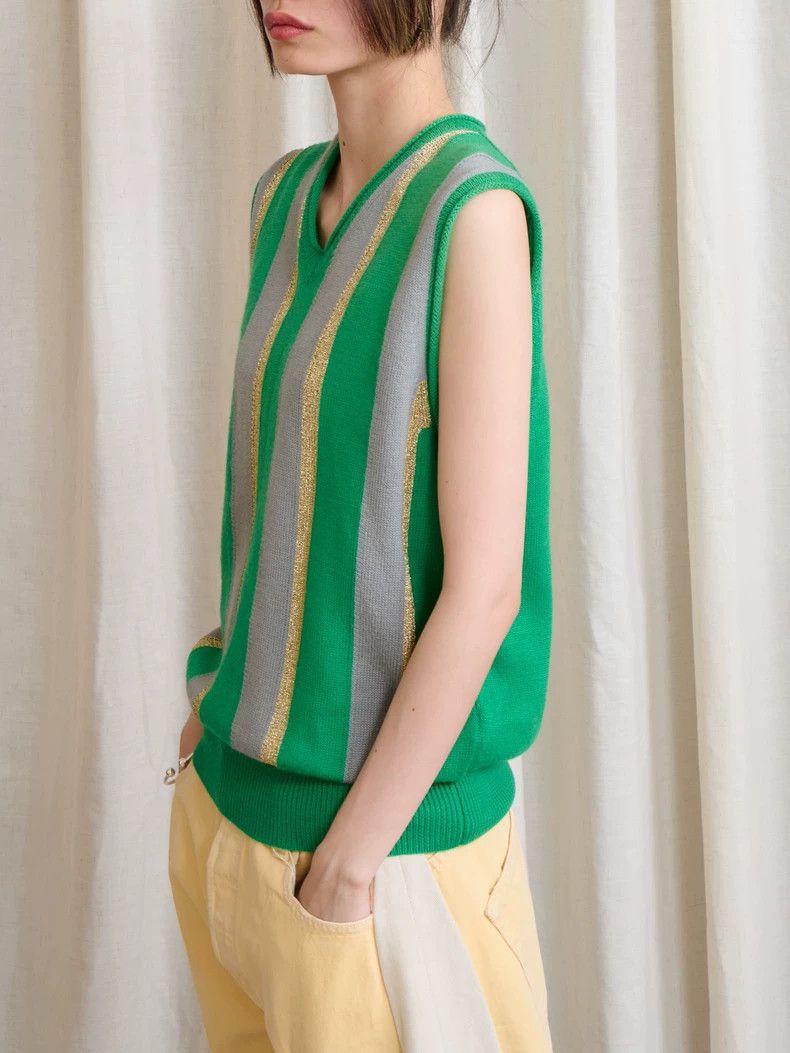 Comme des Garcons Comme Des Garcons Green sleeveless sweater with gold and s Size S / US 4 / IT 40 - 2 Thumbnail