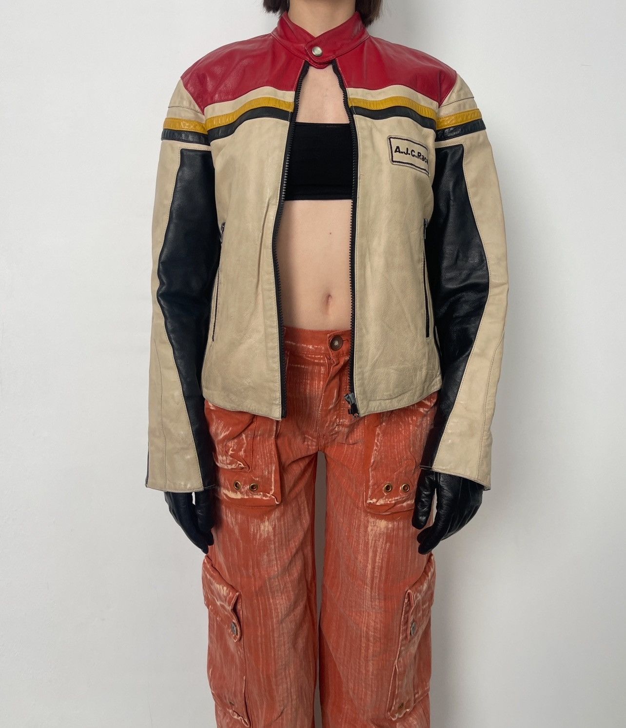 Vintage Vintage leather jacket racer AJC 73 zip 90s biker Size S / US 4 / IT 40 - 4 Thumbnail