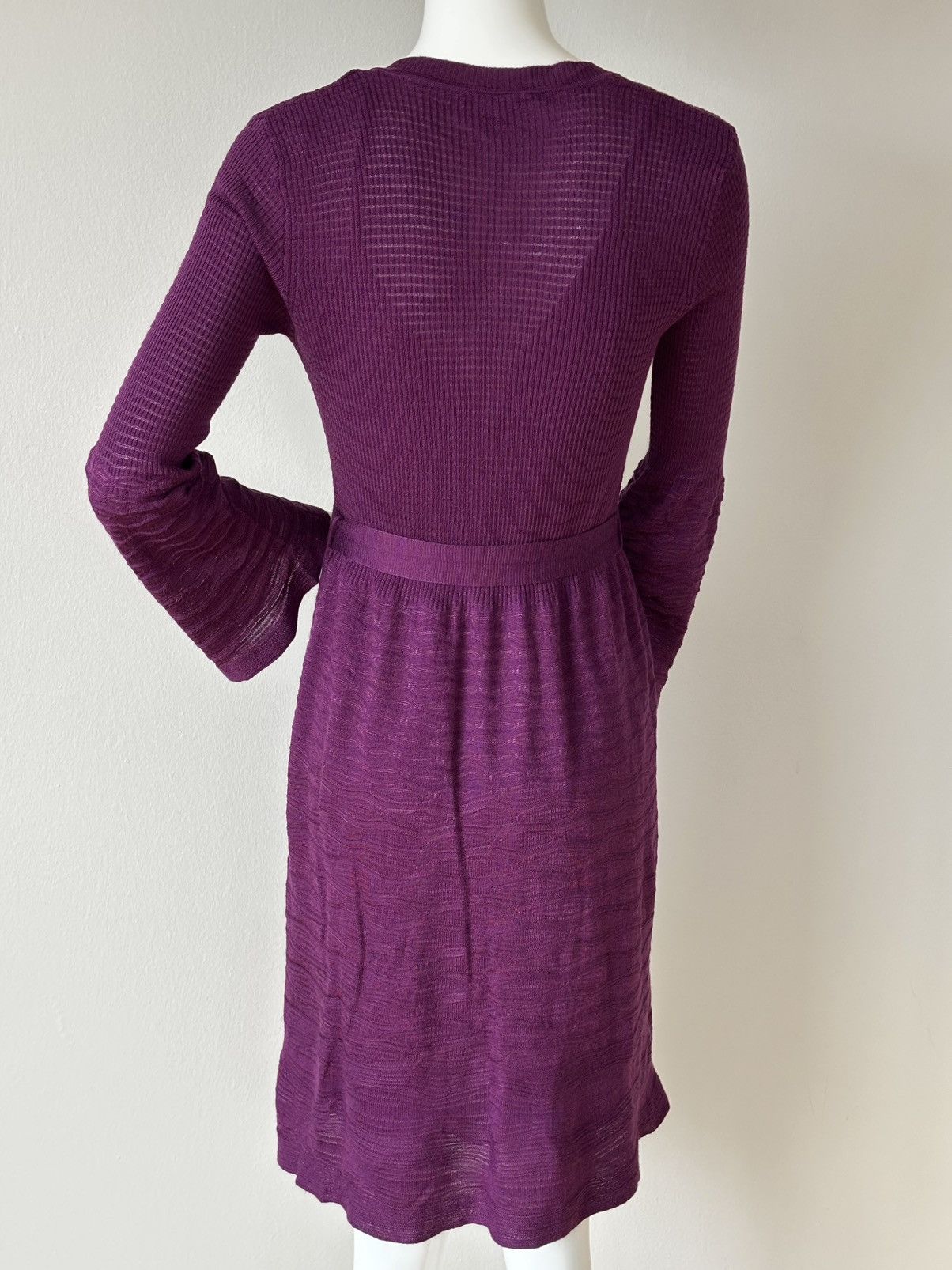 Missoni Purple Merino Wool Fit & Flare Belted V-Neck Dress