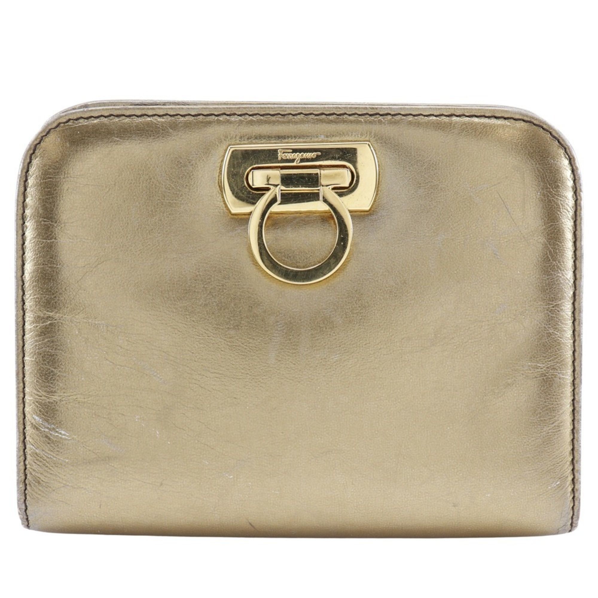Salvatore Ferragamo Salvatore Ferragamo Chain Shoulder Bag Gancini Clutch AQ214734 Calf Gold 2way ChainShoulder Women's Size ONE SIZE - 1 Thumbnail
