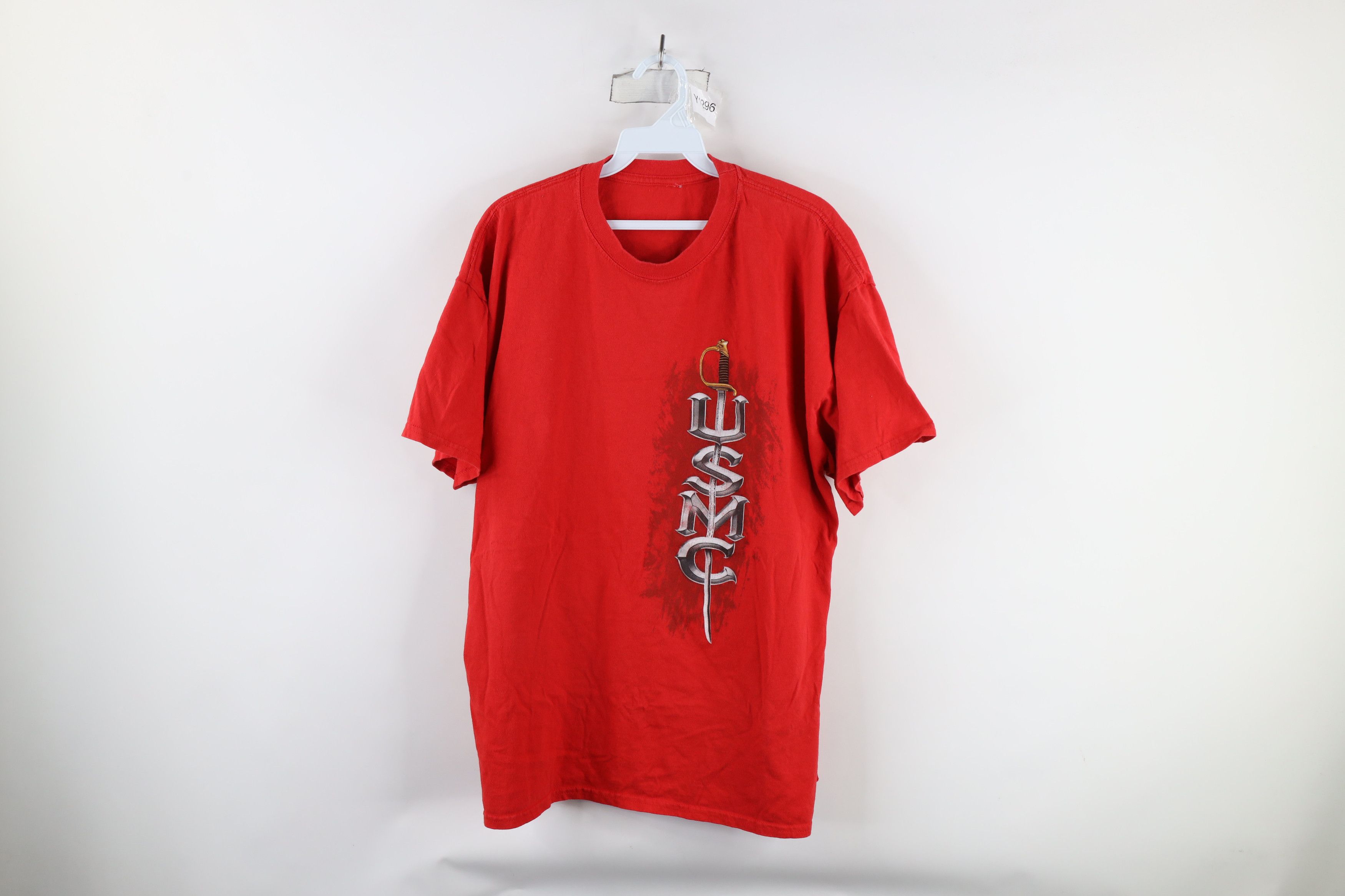 Vintage Vintage 90s Out USMC Marines Iron Sword T-Shirt Red Cotton Size US XL / EU 56 / 4 - 1 Thumbnail