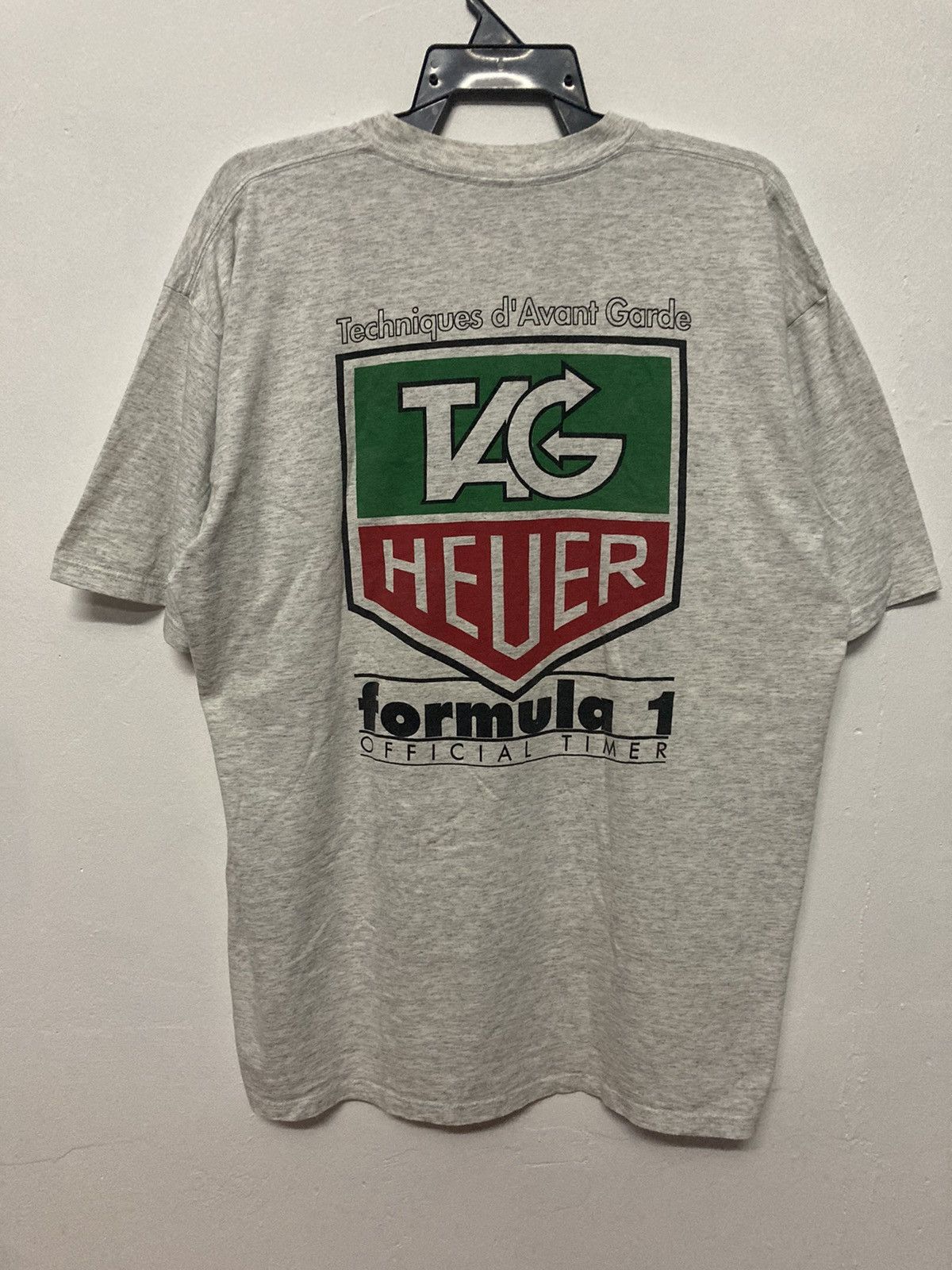 image of Racing x Tag Heuer Vintage 90's Tag Heuer Formula1 Official Timer T-Shirt in Grey, Men's (Size XL)