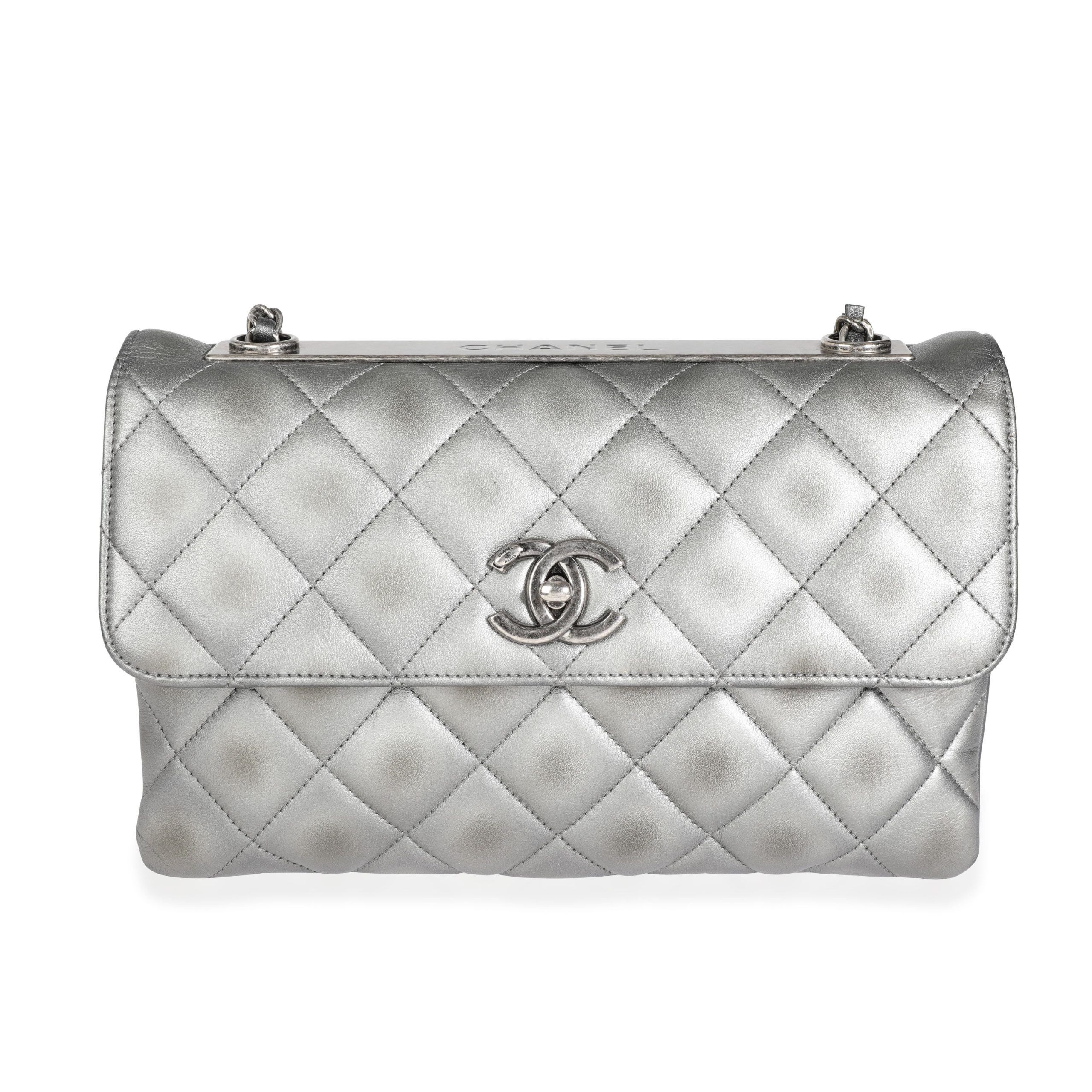 Chanel Dark Metallic Silver Quilted Lambskin Medium Trendy CC Shoulder Flap Bag