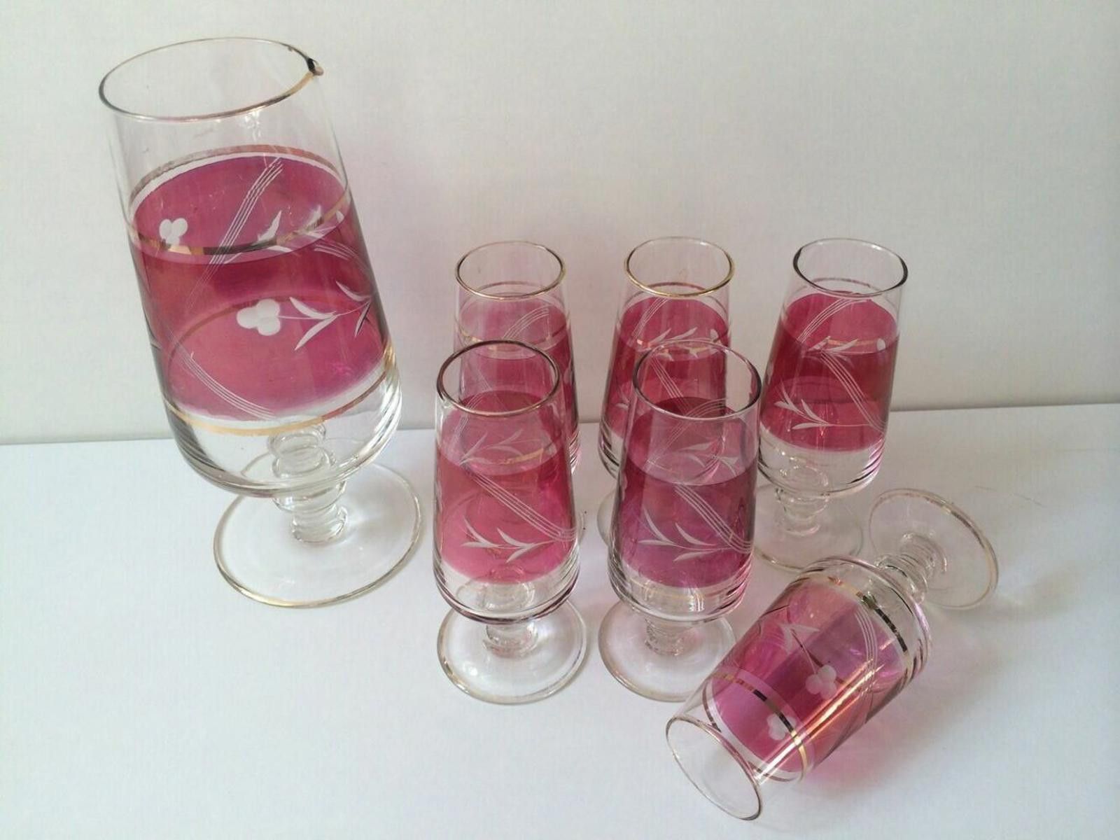 The Unbranded Brand Cranberry Ruby Red Glass jug and Six Iced Tea Glasses Size ONE SIZE - 3 Thumbnail