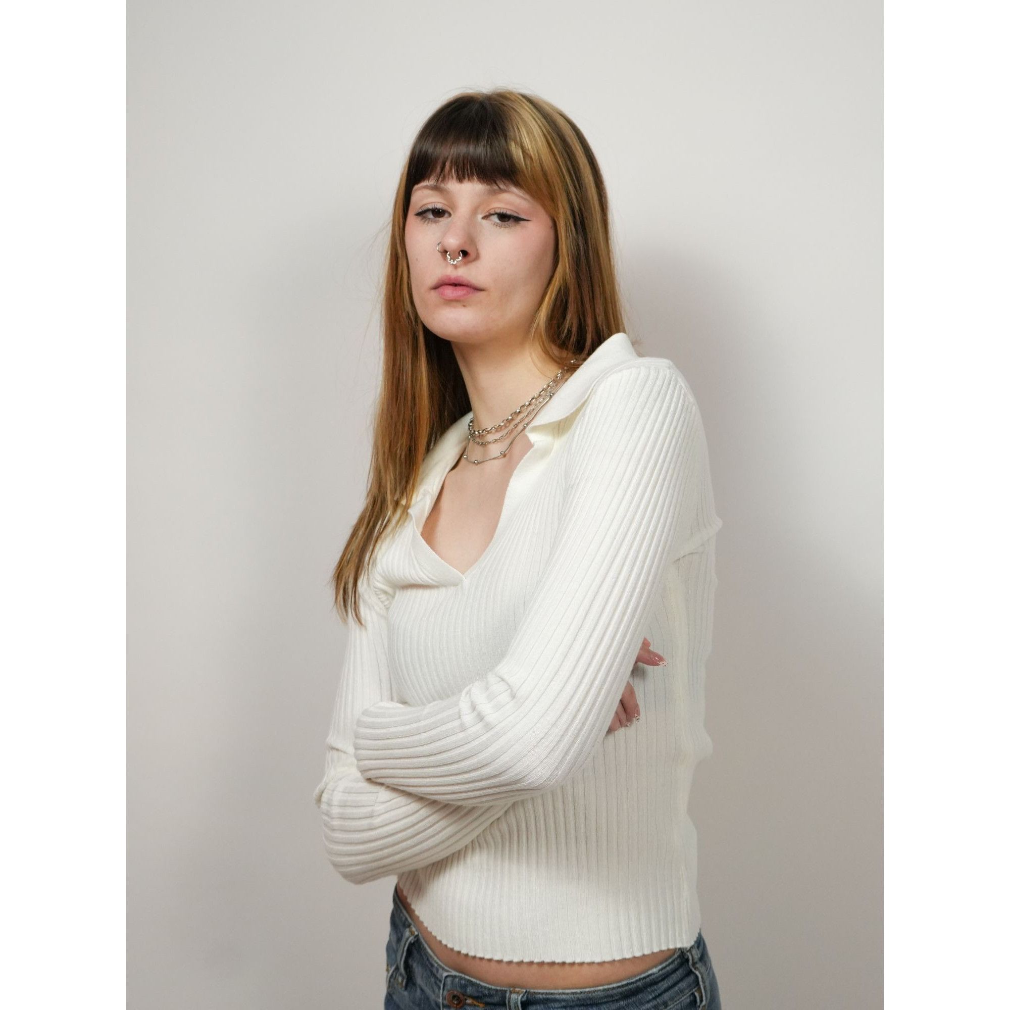 Other White Rib Knit Polo Top Size S / US 4 / IT 40 - 7 Thumbnail