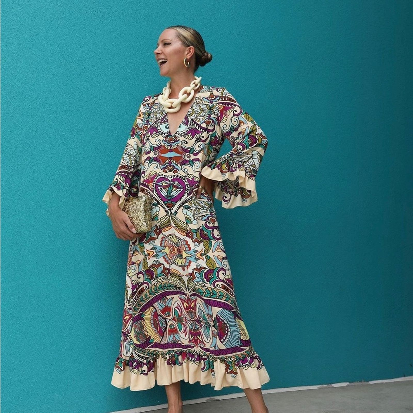 Zara ZARA BLOGGER FAVORITE PRINTED MIDI DRESS MULTICOLORED Size S / US 4 / IT 40 - 5 Thumbnail