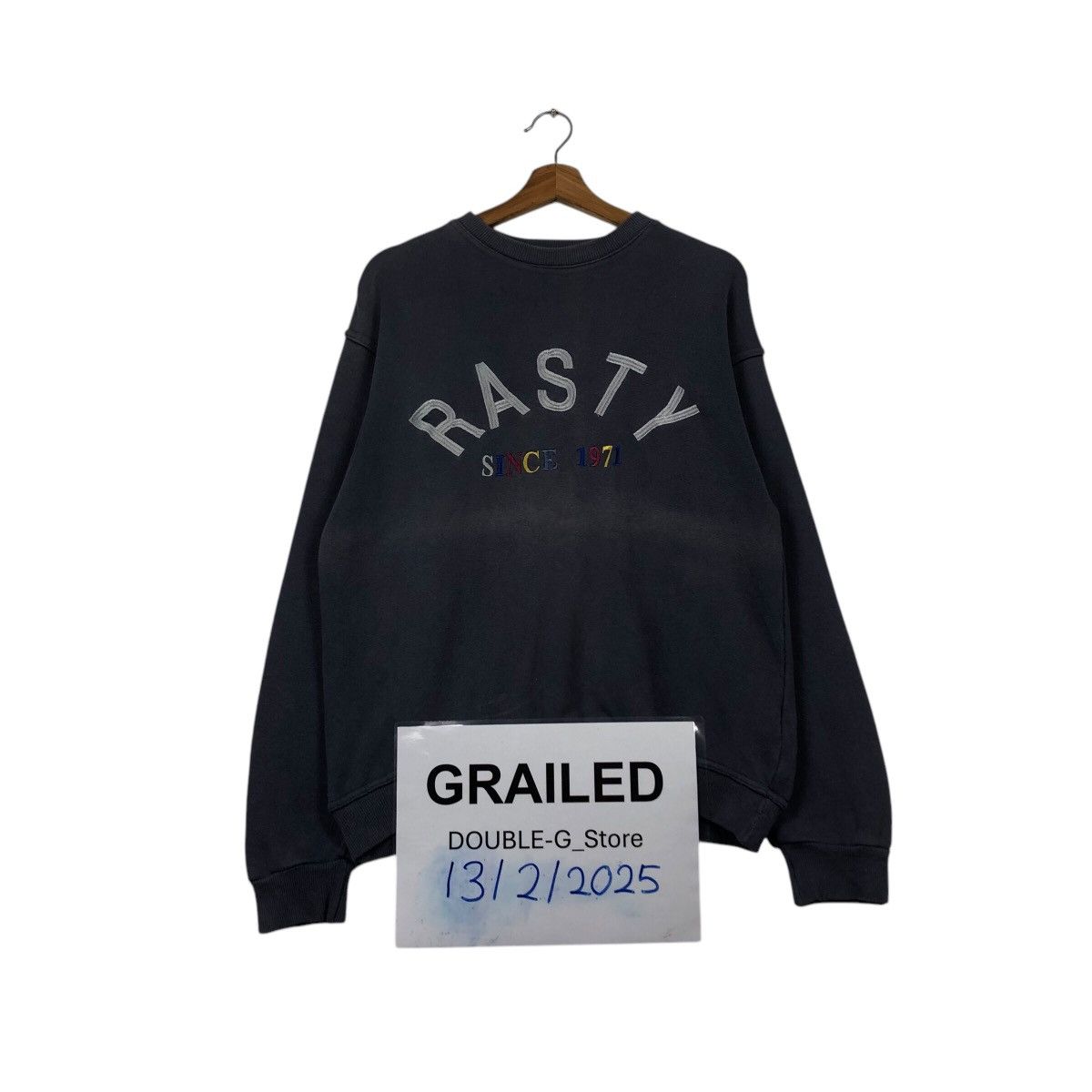 Japanese Brand Rasty 1971 Sun-Faded Navy Crewneck – Rainbow Stitch Vintage Size US M / EU 48-50 / 2 - 1 Thumbnail