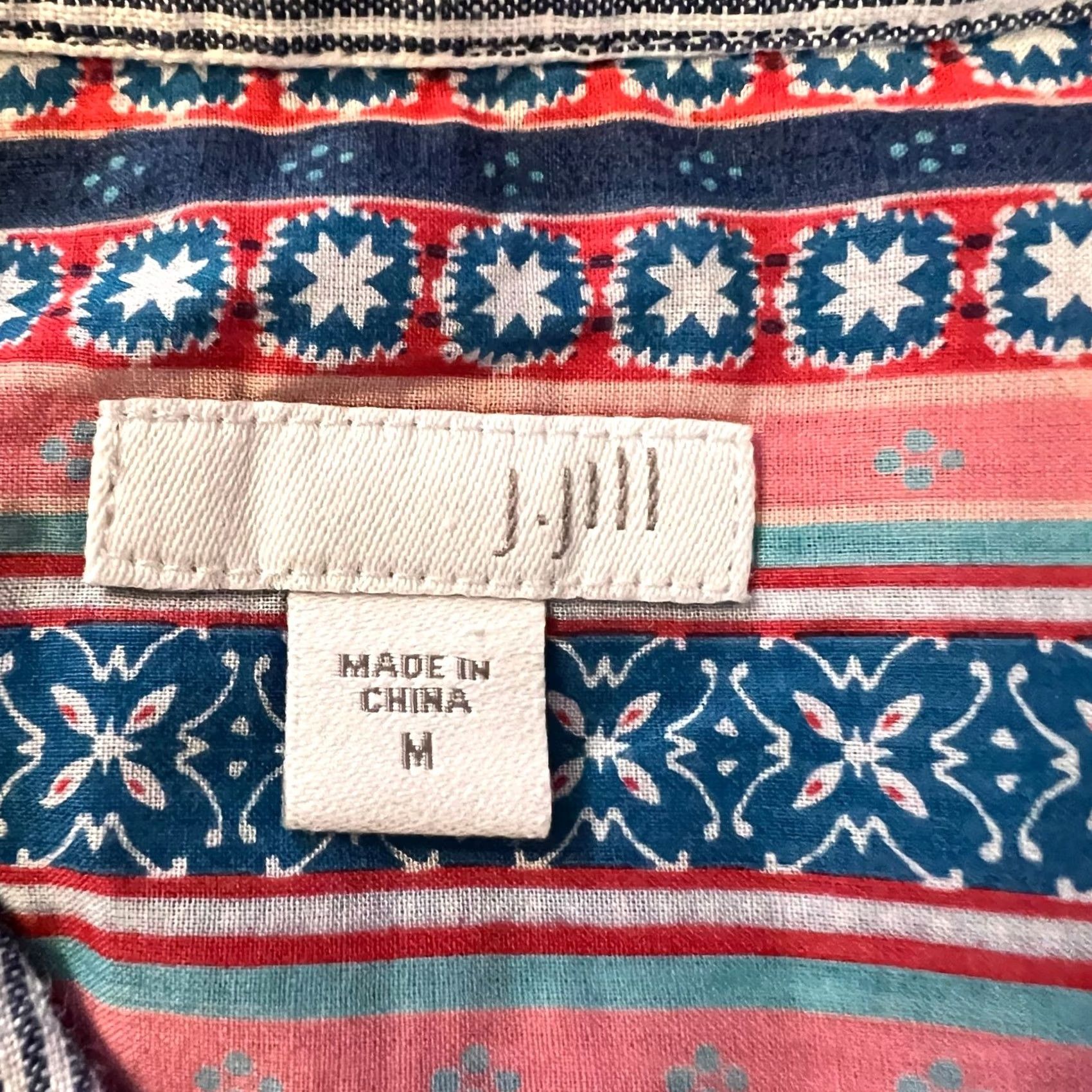 J. Jill J.Jill Shirt Womens Medium Floral Back Striped Linen Cotton Short Sleeve Boho Blue Button-Up Shirts M Womens Size M / US 6-8 / IT 42-44 - 6 Thumbnail