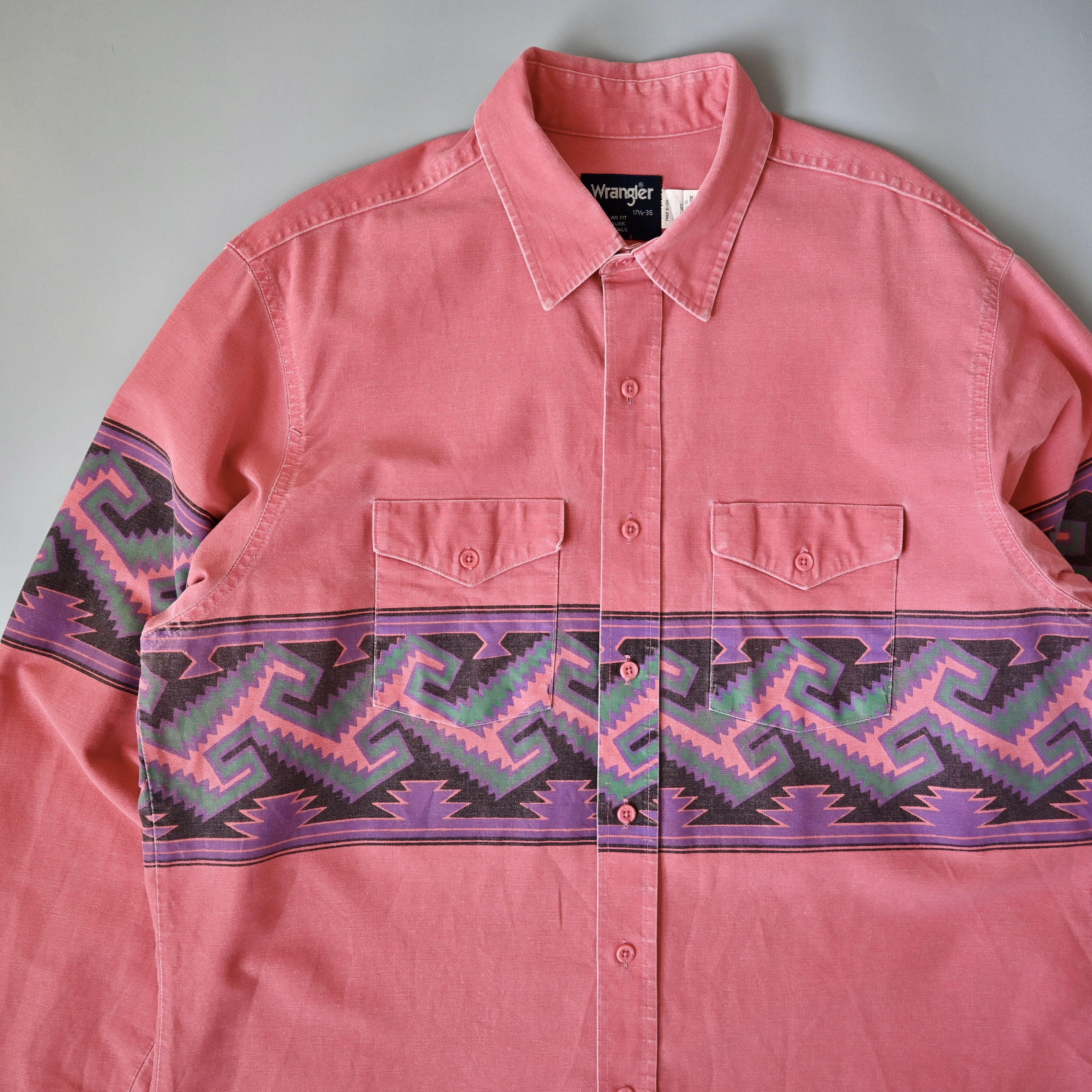 Vintage VTG Wrangler Brushpopper shirt Aztec Navajo peach pink 17.5 Size US XL / EU 56 / 4 - 3 Thumbnail