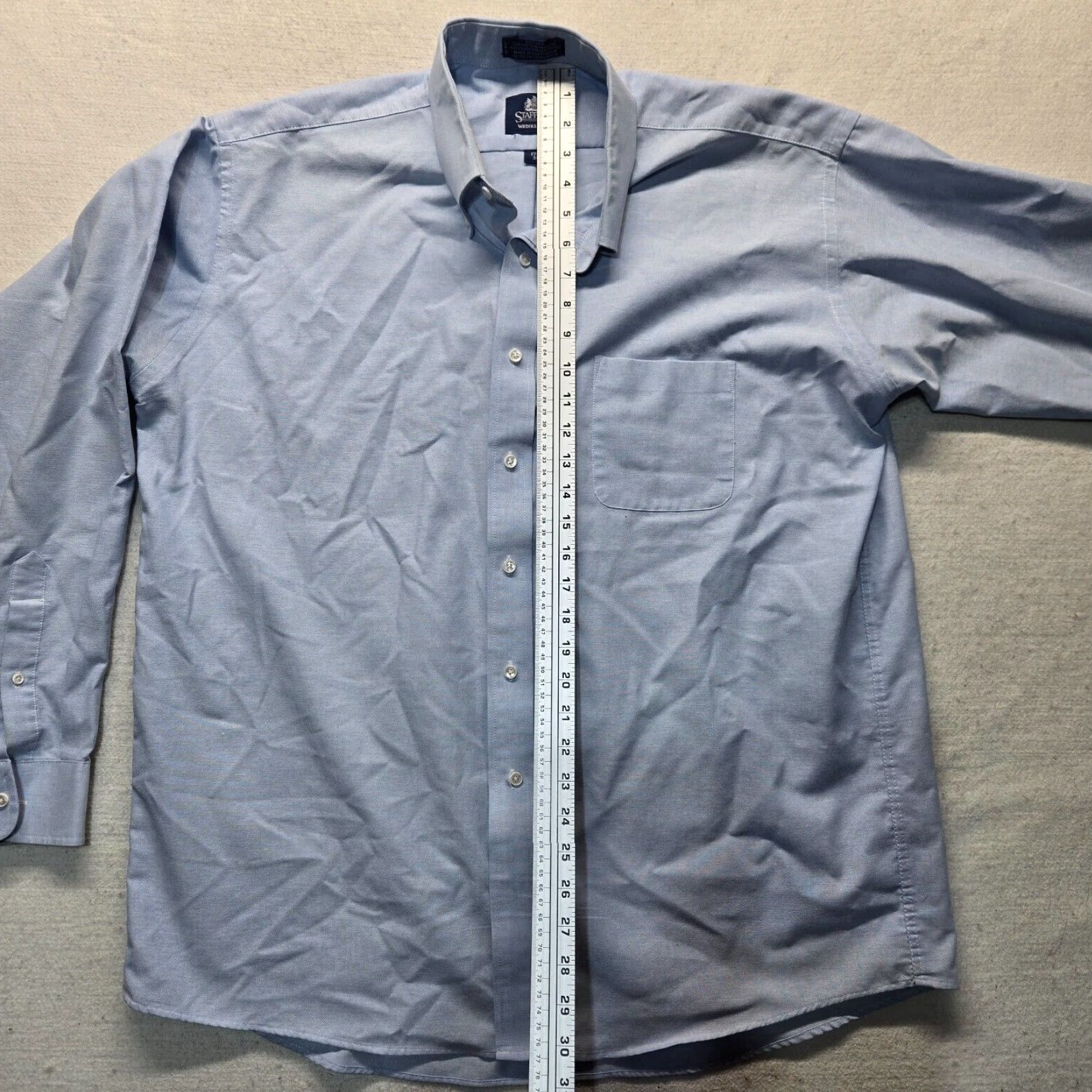 Stafford Stafford Shirt Men’s Size 17.5 36 Solid Blue Button-Up Long Sleeve Collared Casual All Seasons Designed Outdoor Pattern: Solid Size US XL / EU 56 / 4 - 5 Thumbnail
