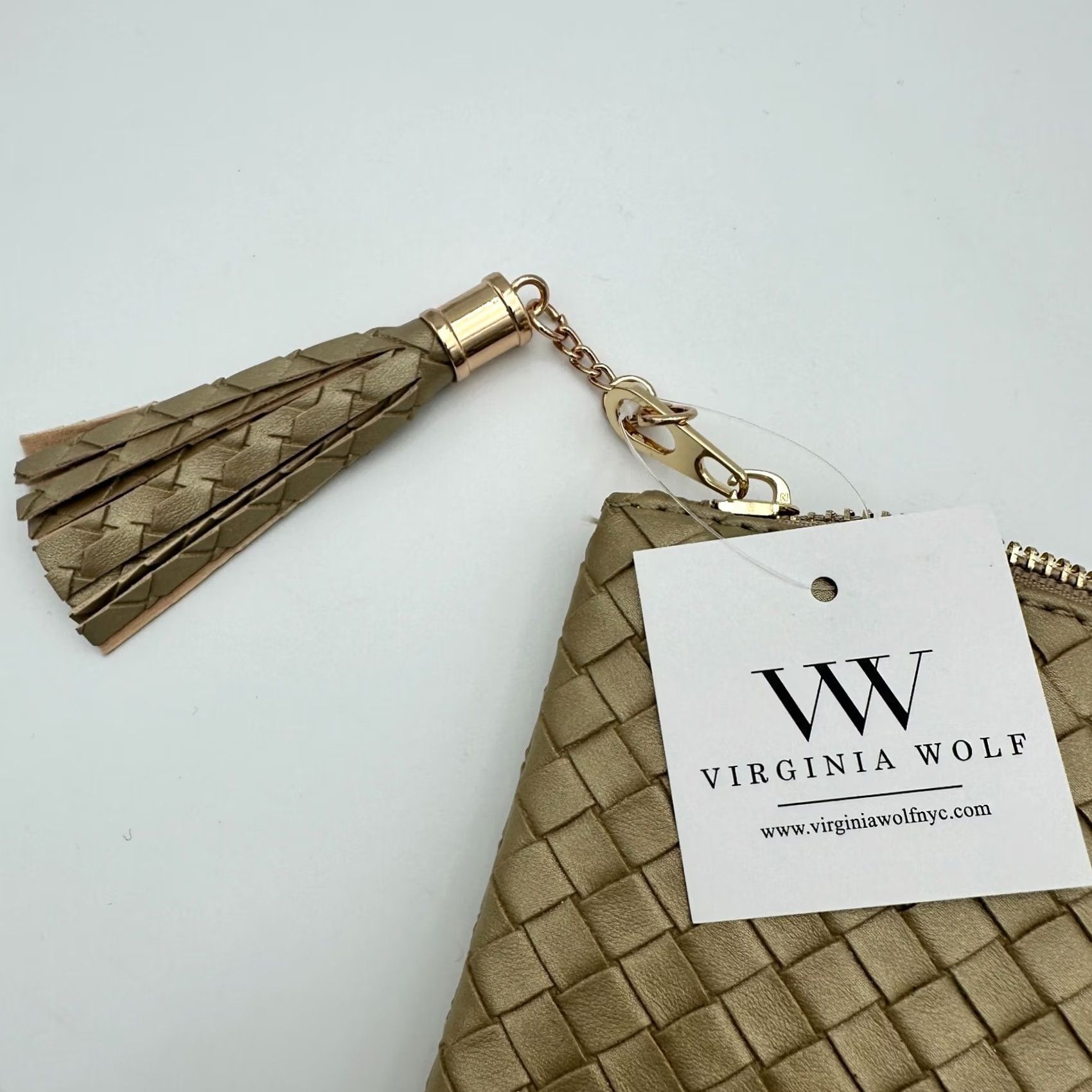 Vintage Virginia Wolf Pouch Metallic Gold Mimi Woven Faux Leather Clutch Tassel Chain Women Small Size ONE SIZE - 3 Thumbnail