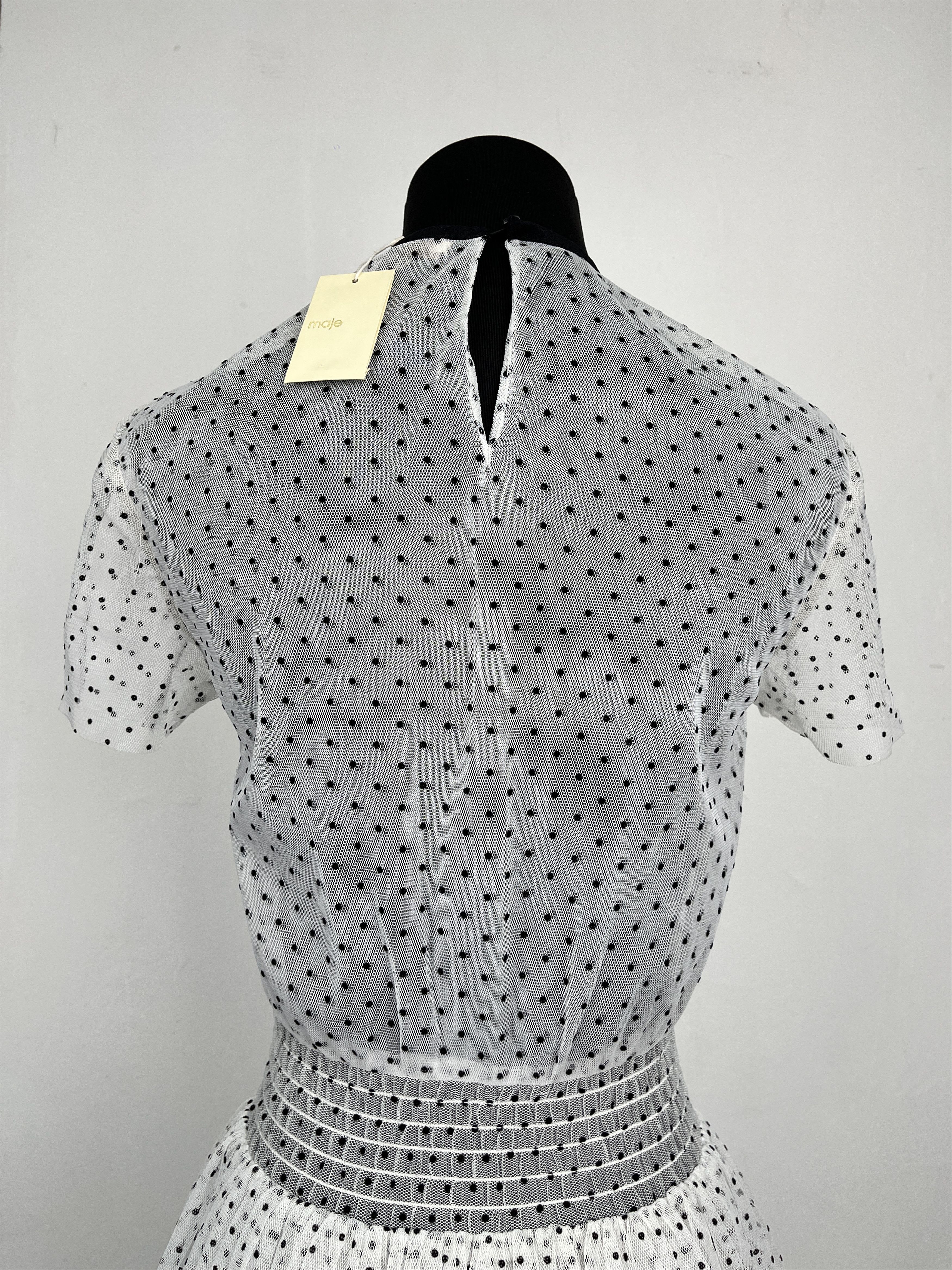 Maje Maje White And Black Polka Dots Mesh Long Ruffled Dress Size XS / US 0-2 / IT 36-38 - 5 Thumbnail