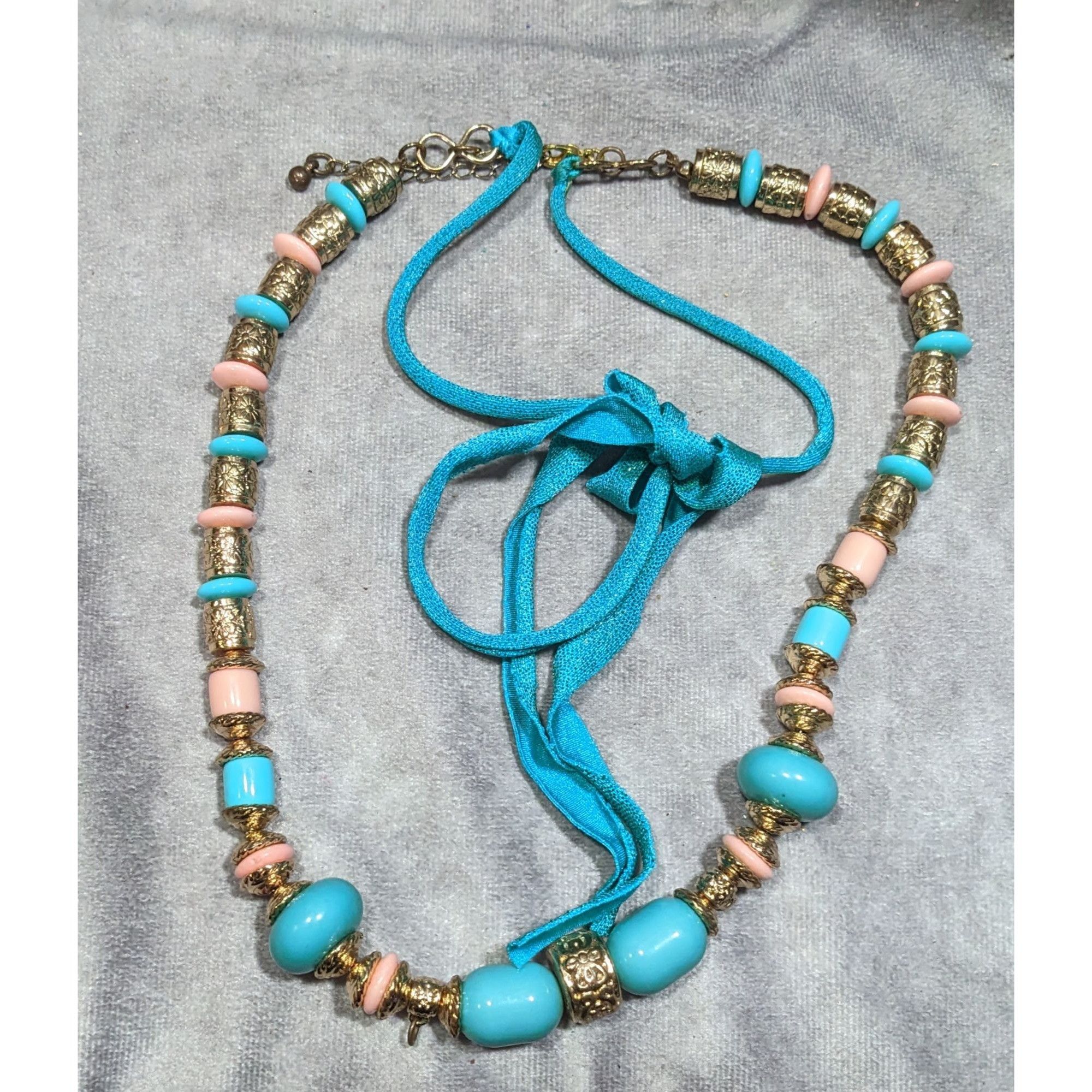 Other Vintage Bohemian Festival Blue Pink And Gold Floral Necklace Size ONE SIZE - 7 Thumbnail
