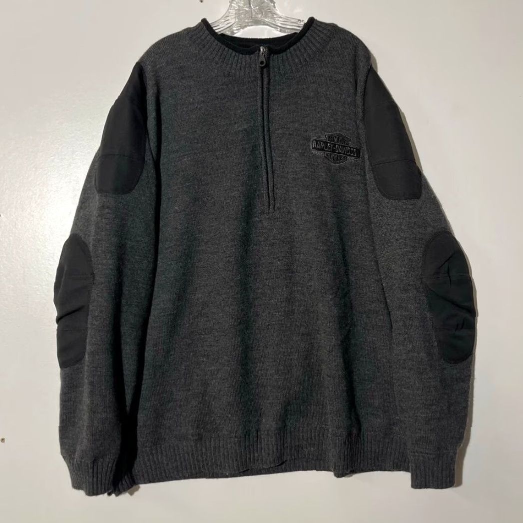 Harley Davidson VINTAGE Harley-Davidson Gray 1/4 Zip Riding Patched Pullover Sweater Mens 3XL Size US XXL / EU 58 / 5 - 2 Thumbnail