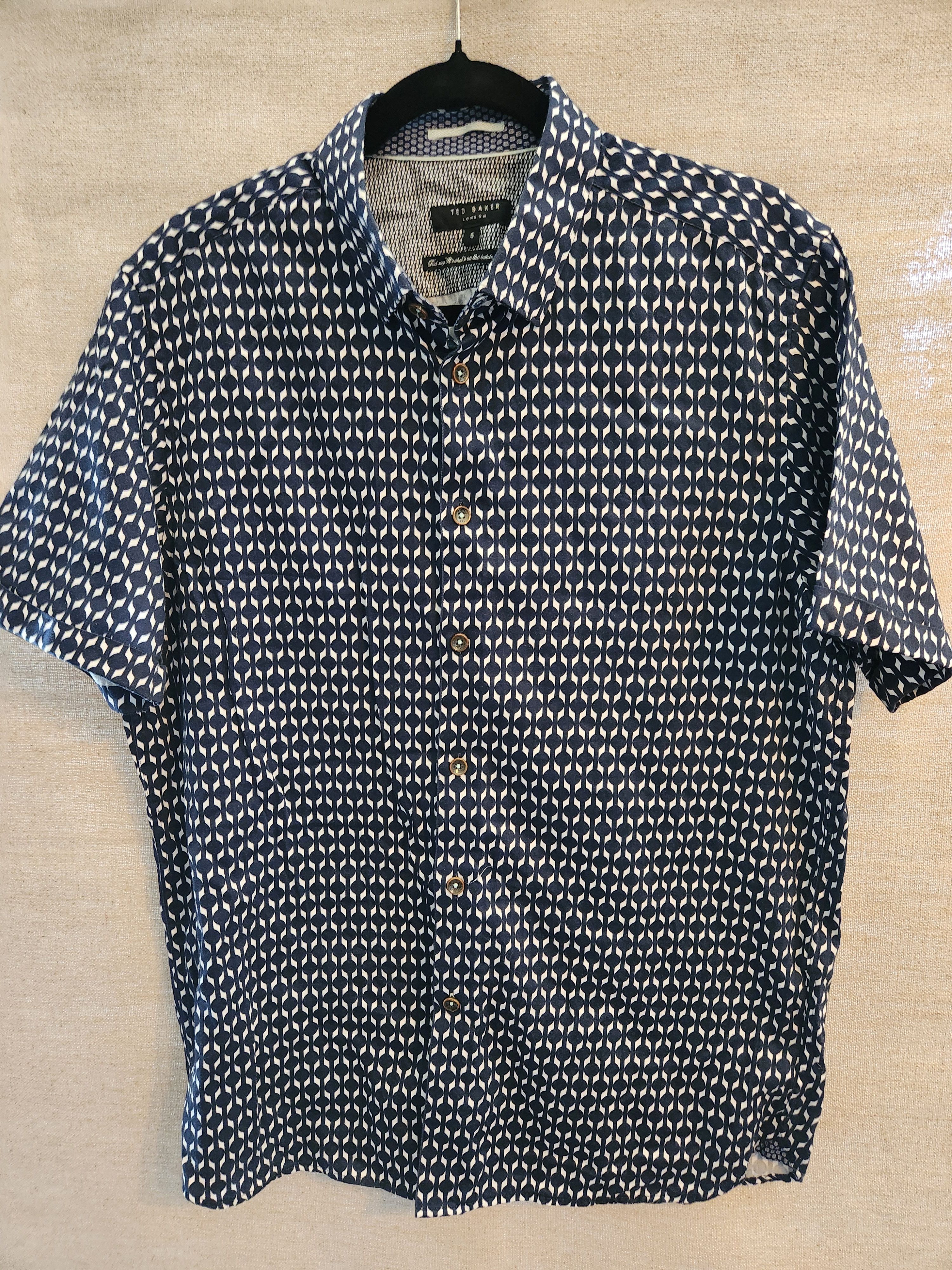 Ted Baker 100% Cotton Blue and White Button Front Short Sleeve Shirt Size US L / EU 52-54 / 3 - 1 Thumbnail