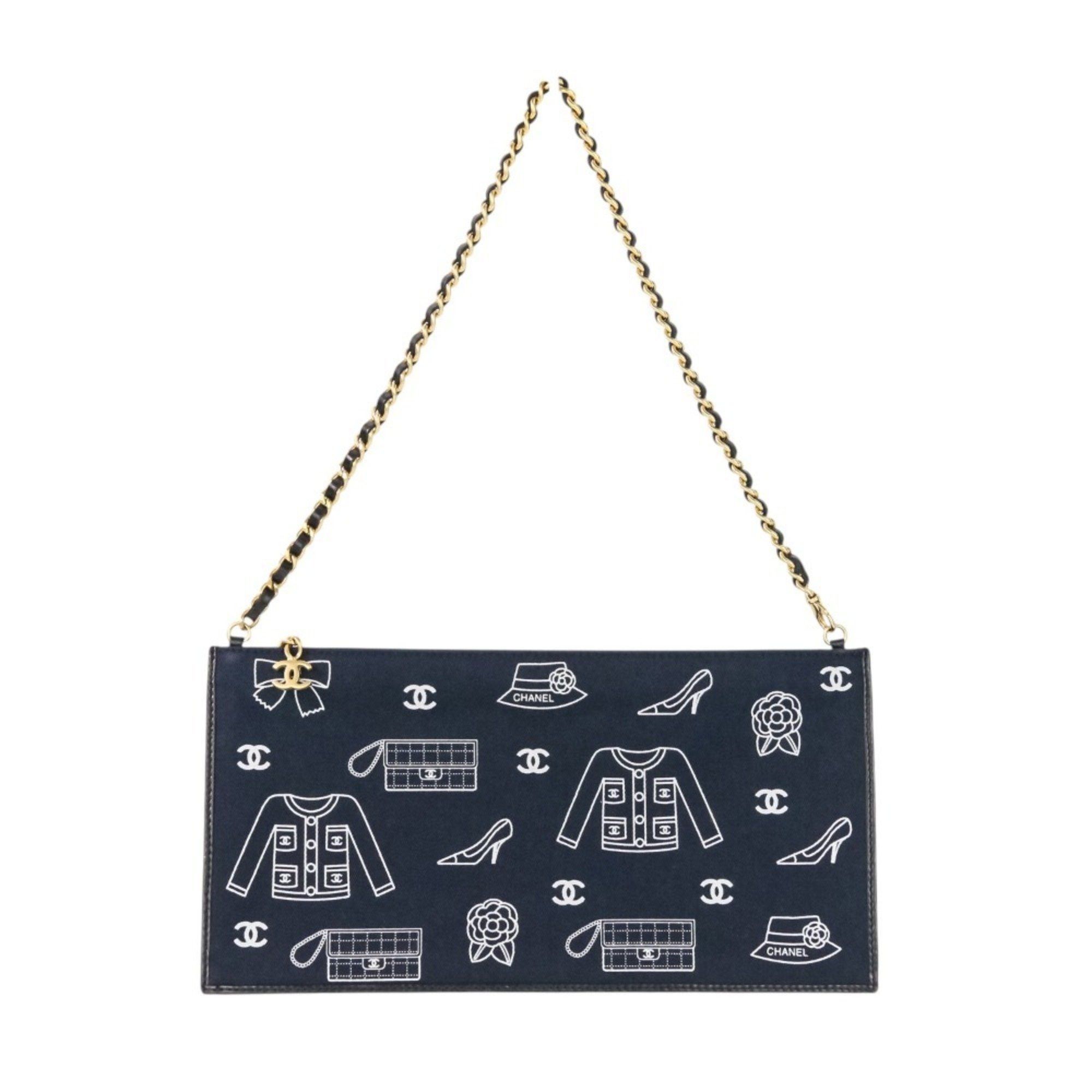 CHANEL Icon Line Chain Shoulder Bag in Black with Gold Hardware for Women