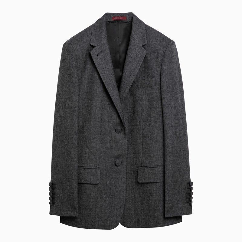 image of Gucci Medium Grey Single-Breasted Jacket In Wool, Women's