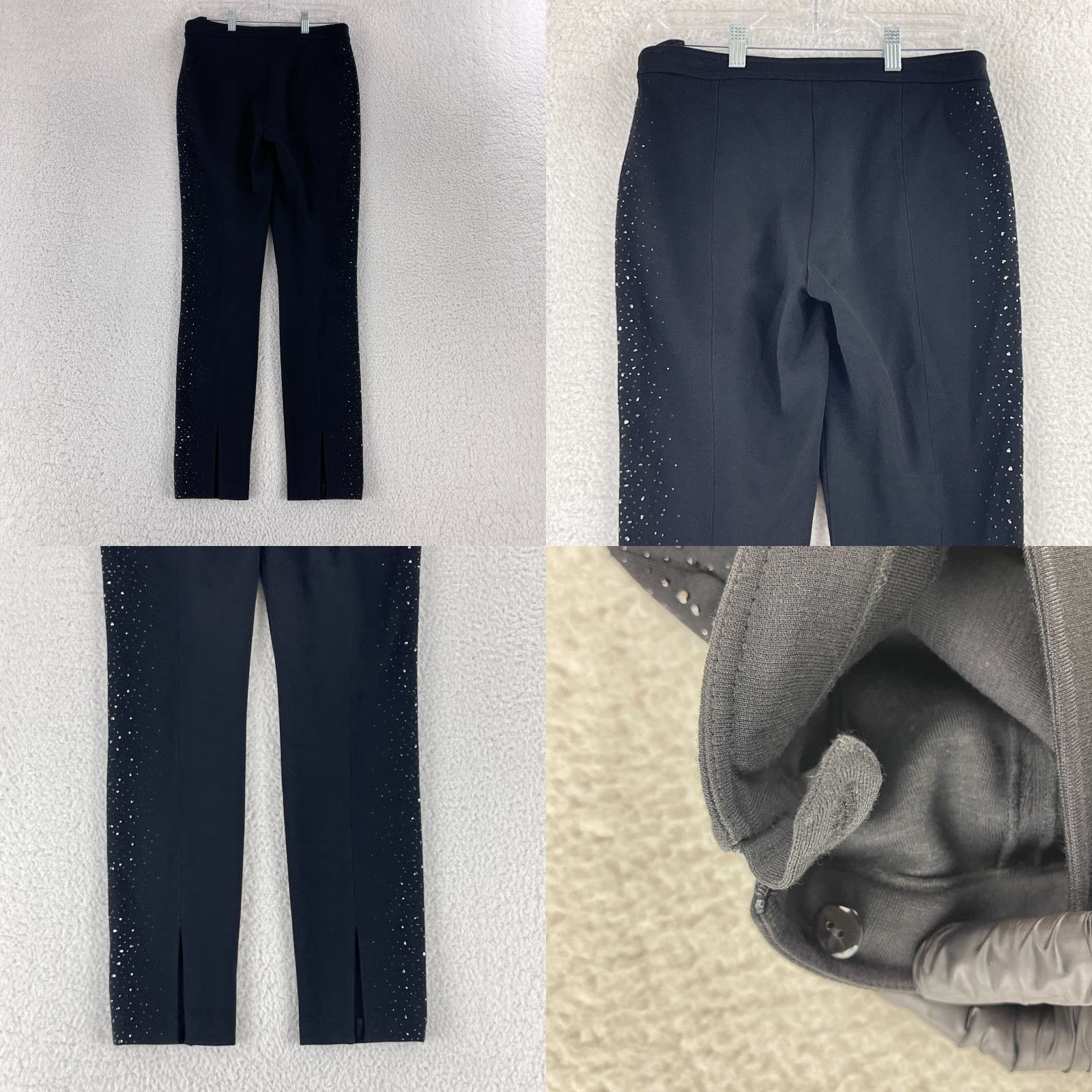 St. John St. John Black Studded Embellished Pants Womens Small Mid-Rise Stretch Regular Skinny Front Flat Back Slit Size 28" / US 6 / IT 42 - 9 Thumbnail