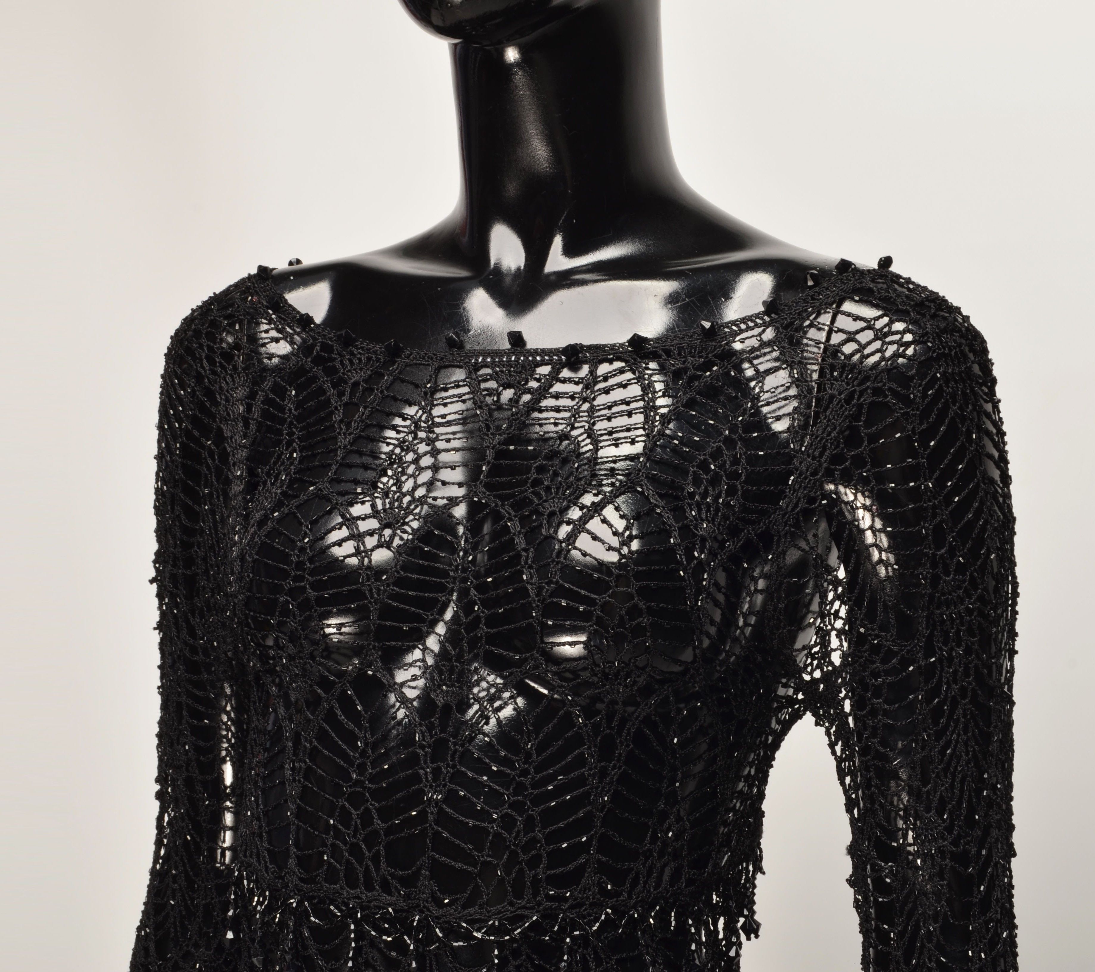 Designer Vintage Y2K Crochet Knit Sparkle Whimsigoth Blouse Size ONE SIZE - 2 Thumbnail