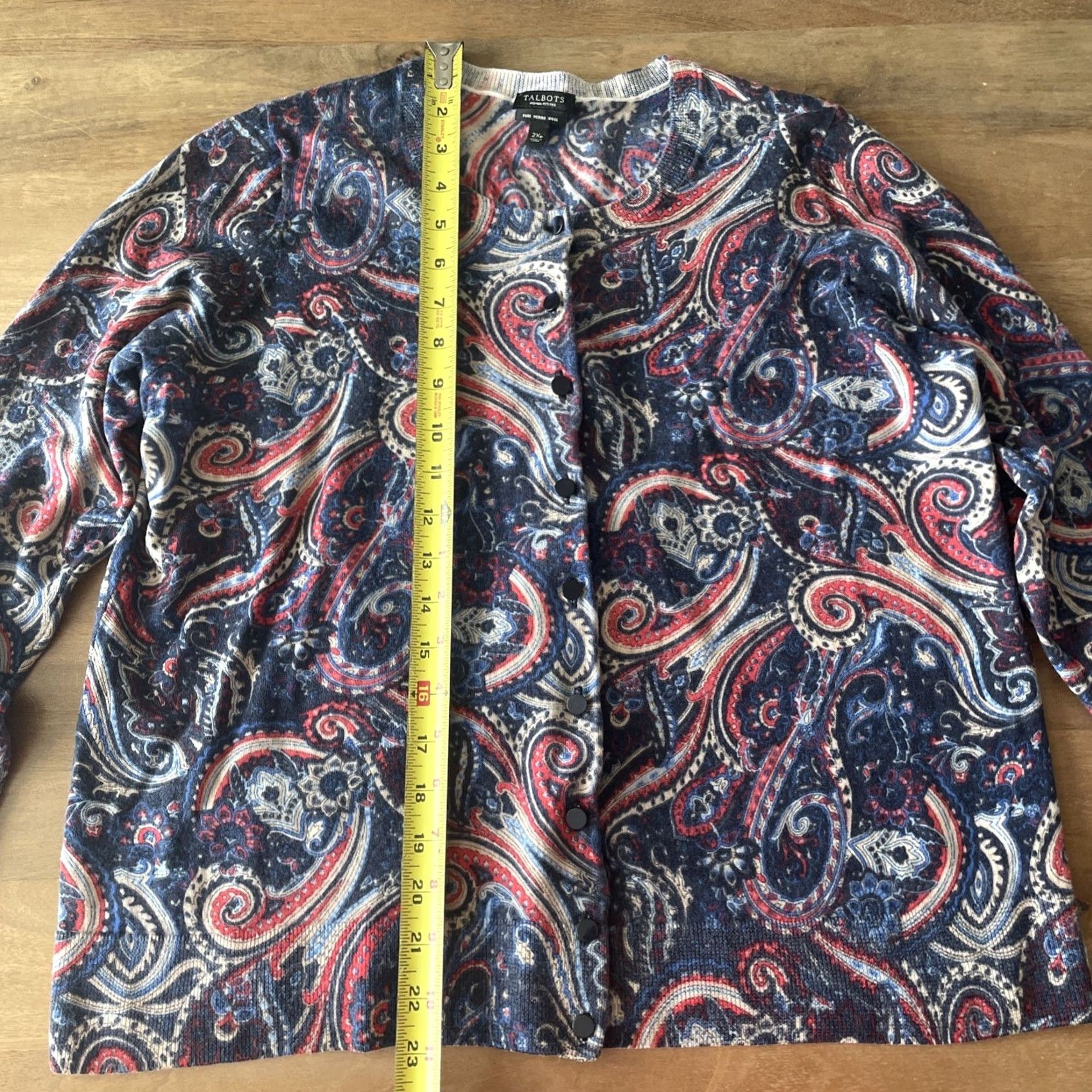 Talbots Talbots Cardigan Womens 2X Petite Merino Wool Paisley Button Front Crew Neck Sweater Size XXL / US 16-18 / IT 52-54 - 5 Thumbnail