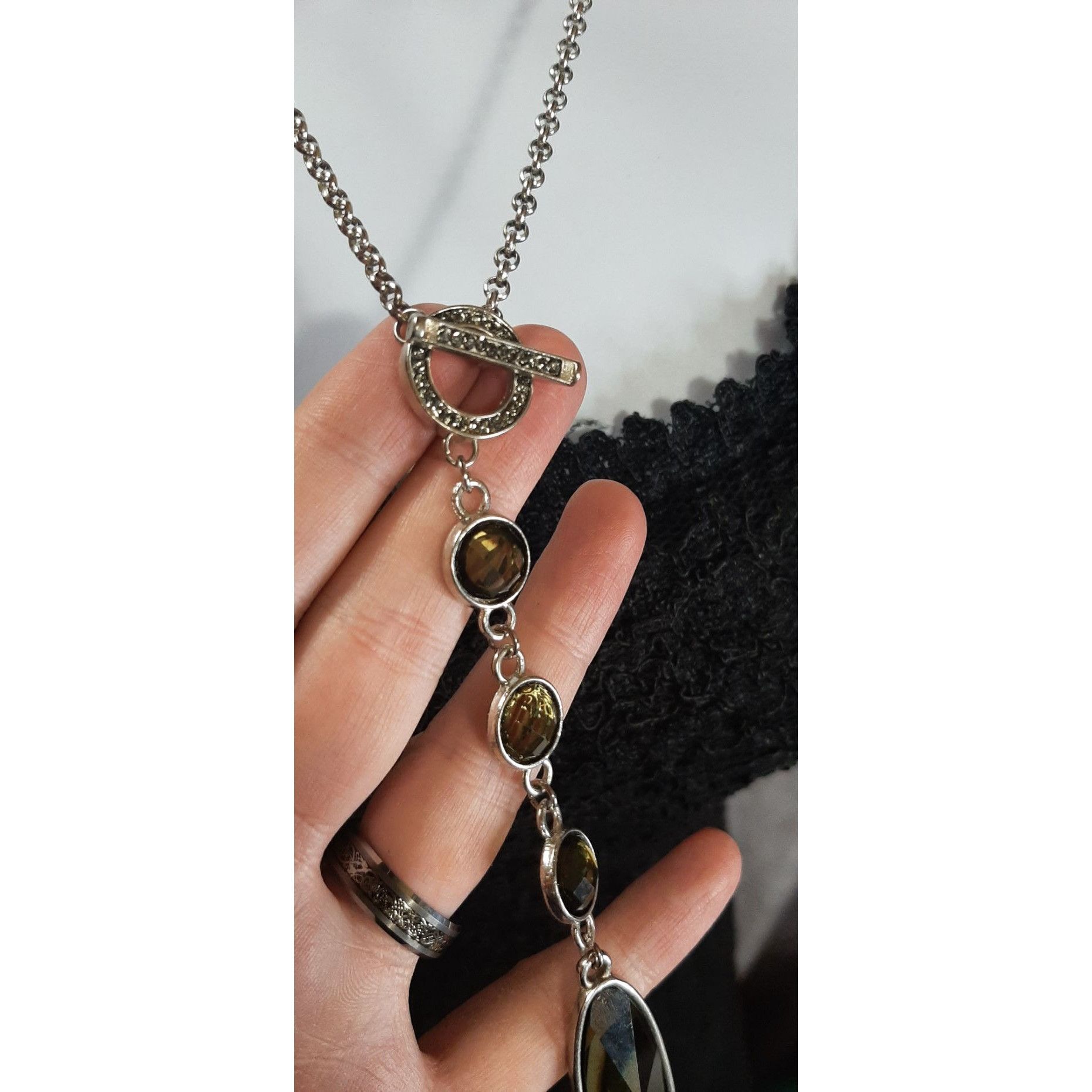 Other Vintage-Inspired Toggle Pendant Necklace With Faceted Olive- Size ONE SIZE - 3 Thumbnail