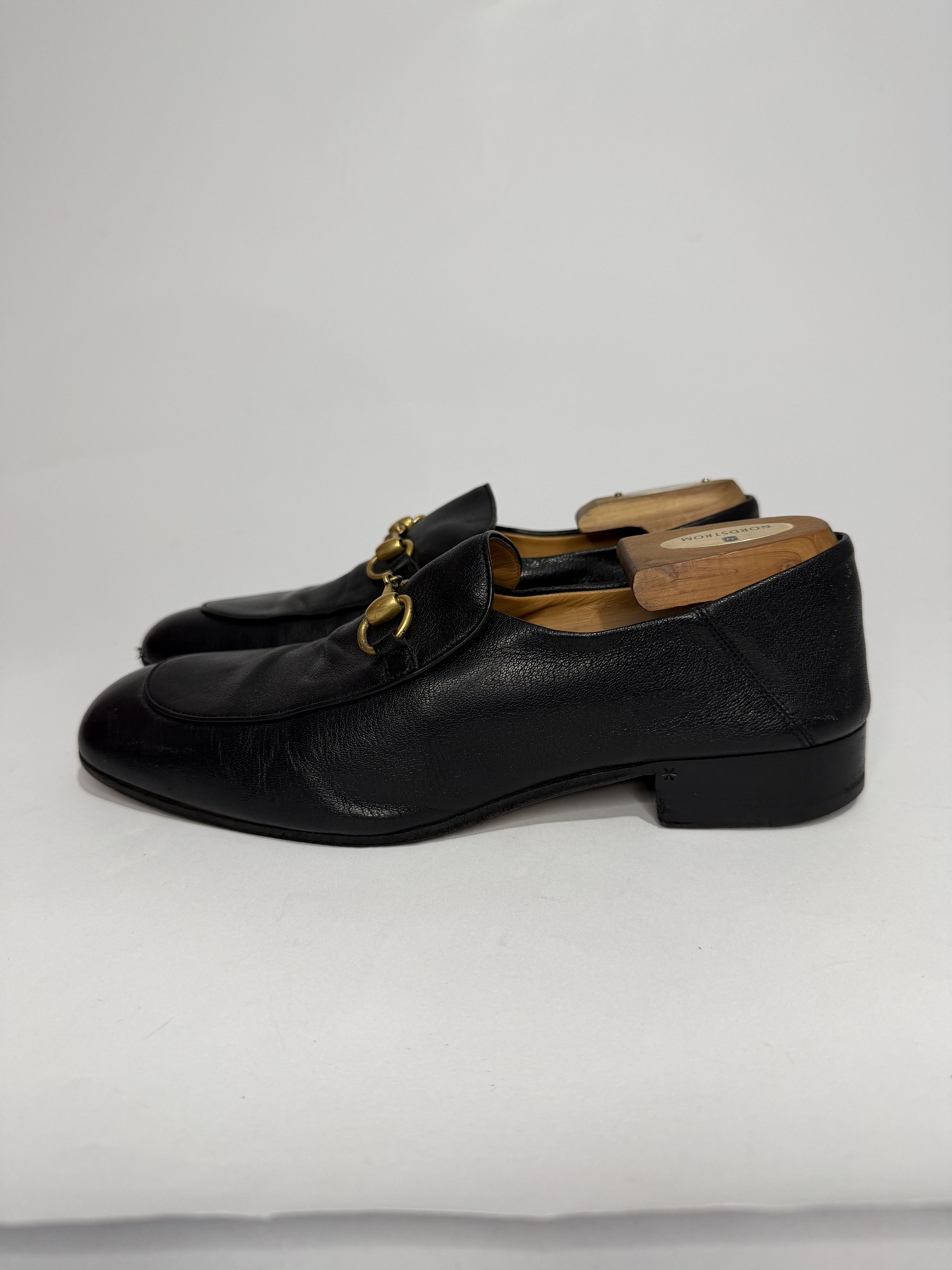 Gucci Black Leather Jordaan Horsebit Slip On Loafers