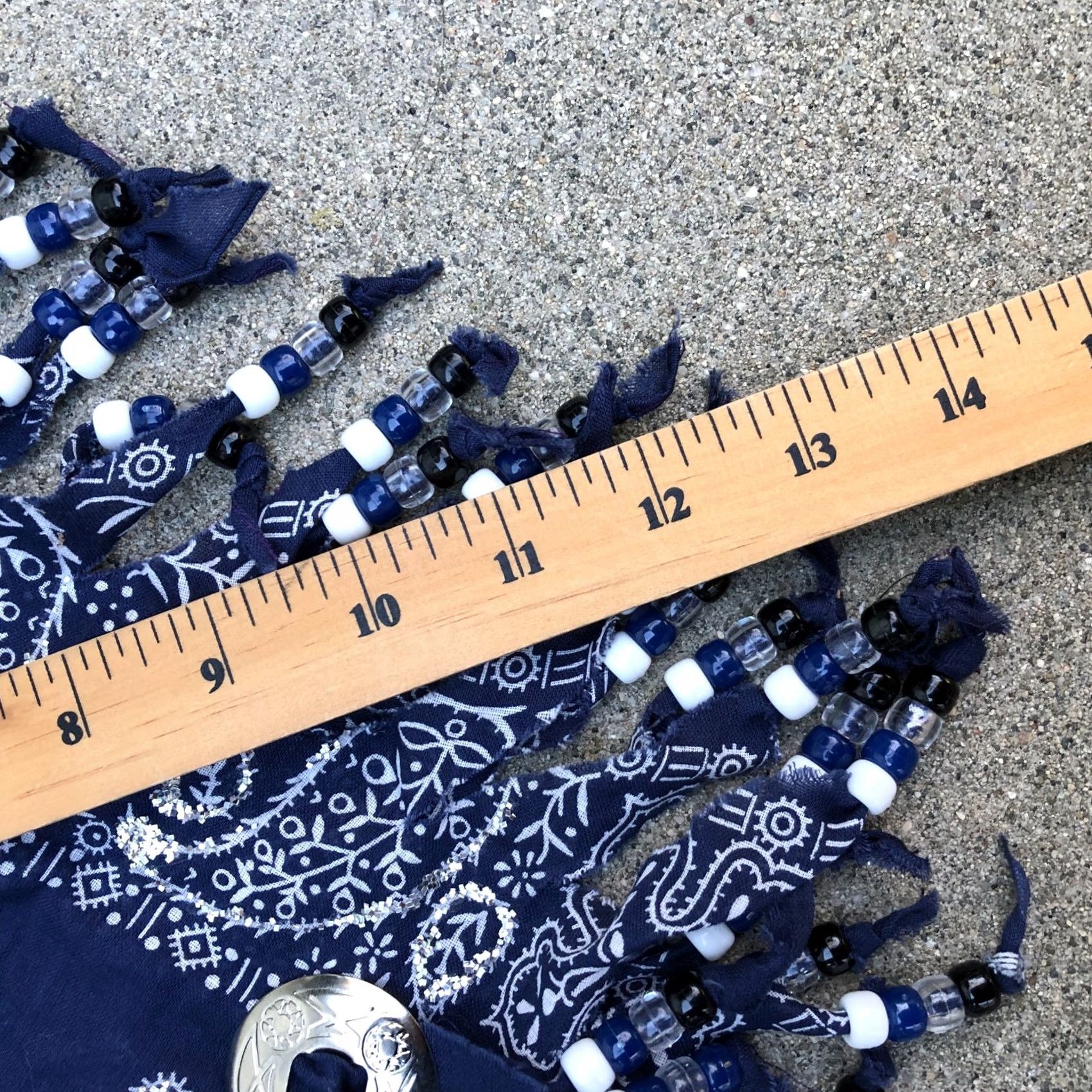 Vintage Beaded Metal Design Bandana Western Blue Paisley Scarf Size ONE SIZE - 7 Thumbnail