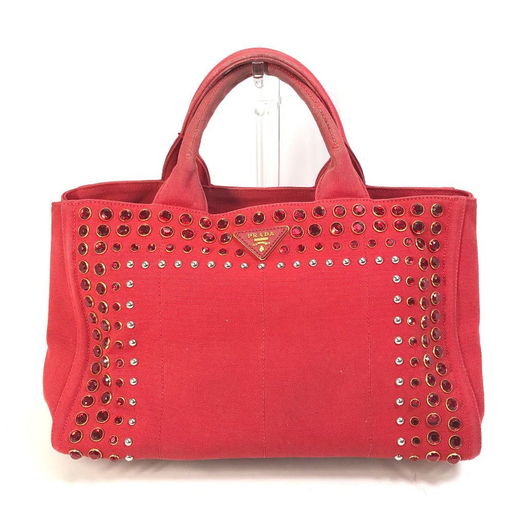 Prada Triangle Logo Plate Canapa Gm Bijoux Handbag Tote Bag Canvas Women Red