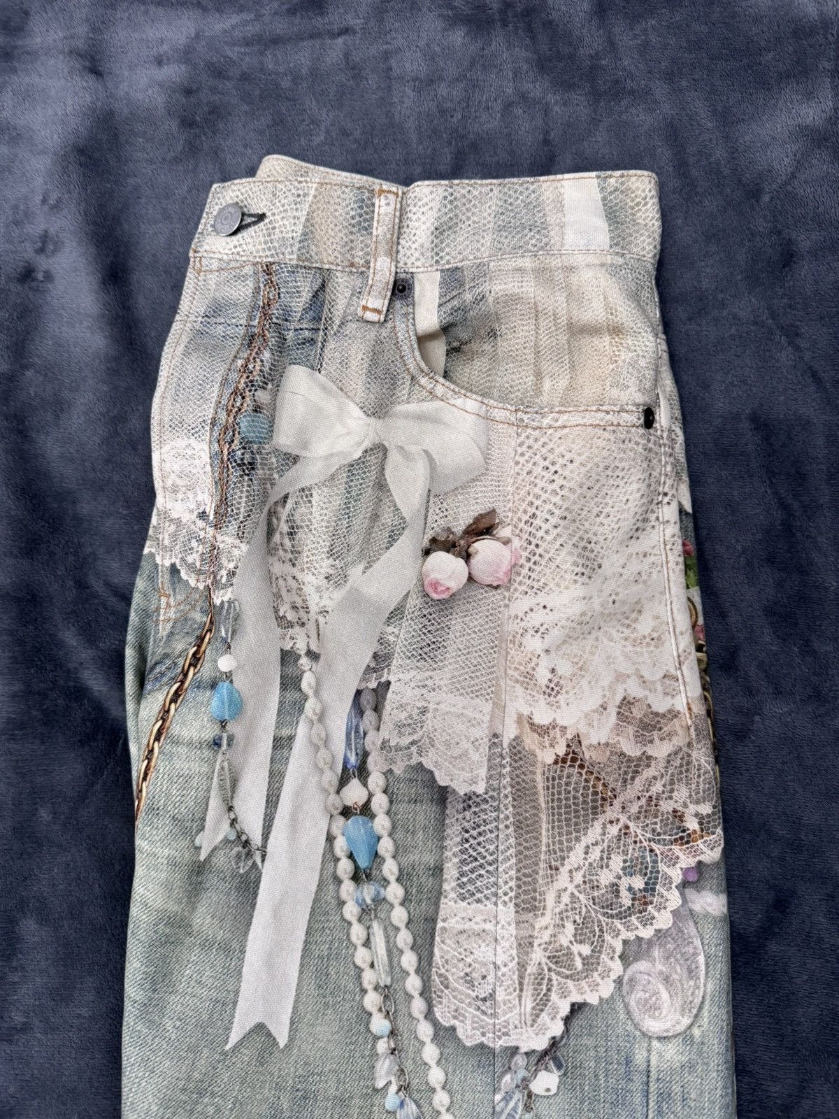 Acne Studios Acne Studios 2006M Printed Barrel-leg Jeans White/Green Size US 32 / EU 48 - 8 Thumbnail