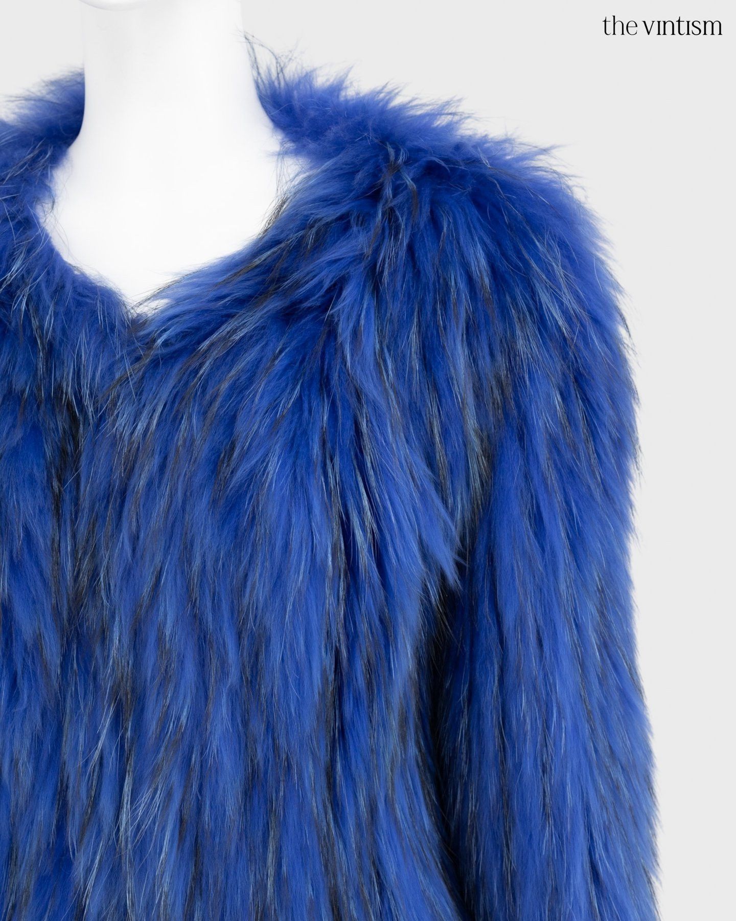 Saks Potts Saks Potts Electric Blue Real Raccoon Fur Cropped Jacket S/M Size S / US 4 / IT 40 - 4 Thumbnail
