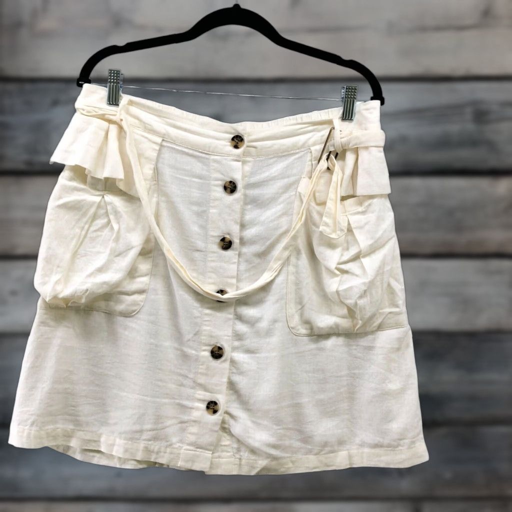 Nicole Miller Nicole Miller Women's Linen Blend Cargo Mini Skirt XL Ivory Button Front Casual Size 40" / US 18 - 1 Thumbnail