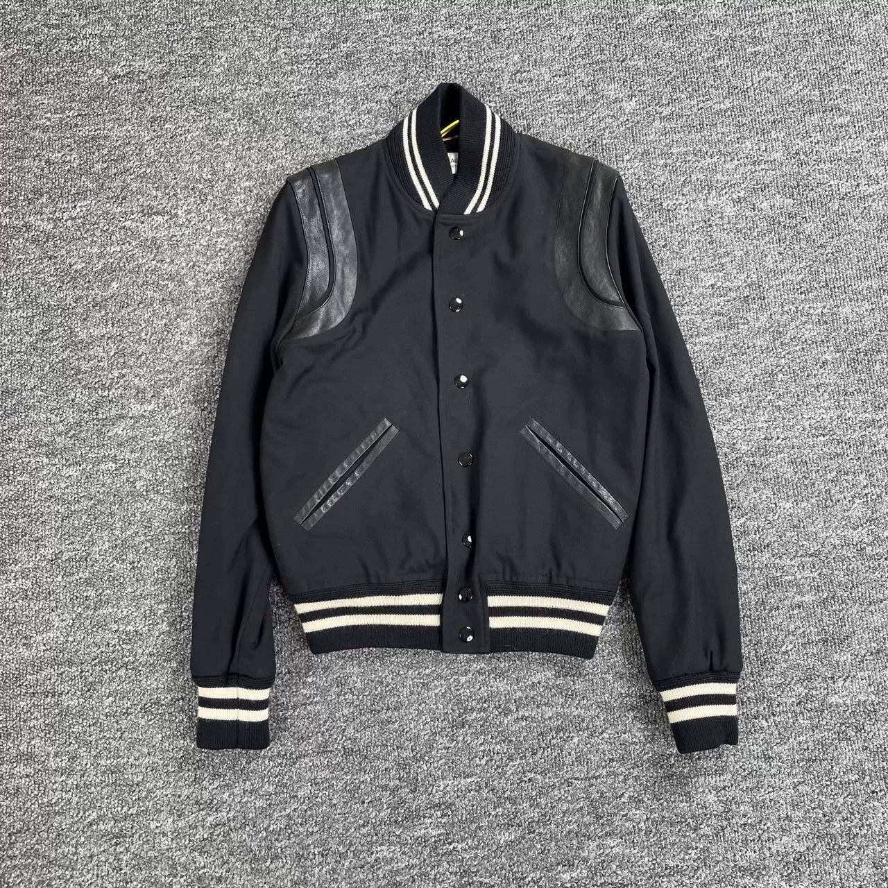 Saint Laurent Paris Saint Laurent Black Leather Sleeve Varsity Jacket Size US M / EU 48-50 / 2 - 1 Thumbnail