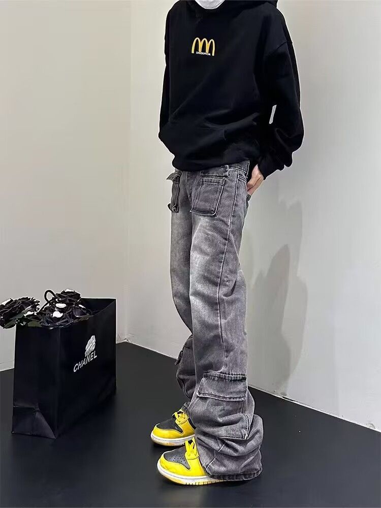 image of Vintage Washed Multi-Pocket Jeans in Black, Men's (Size 32)