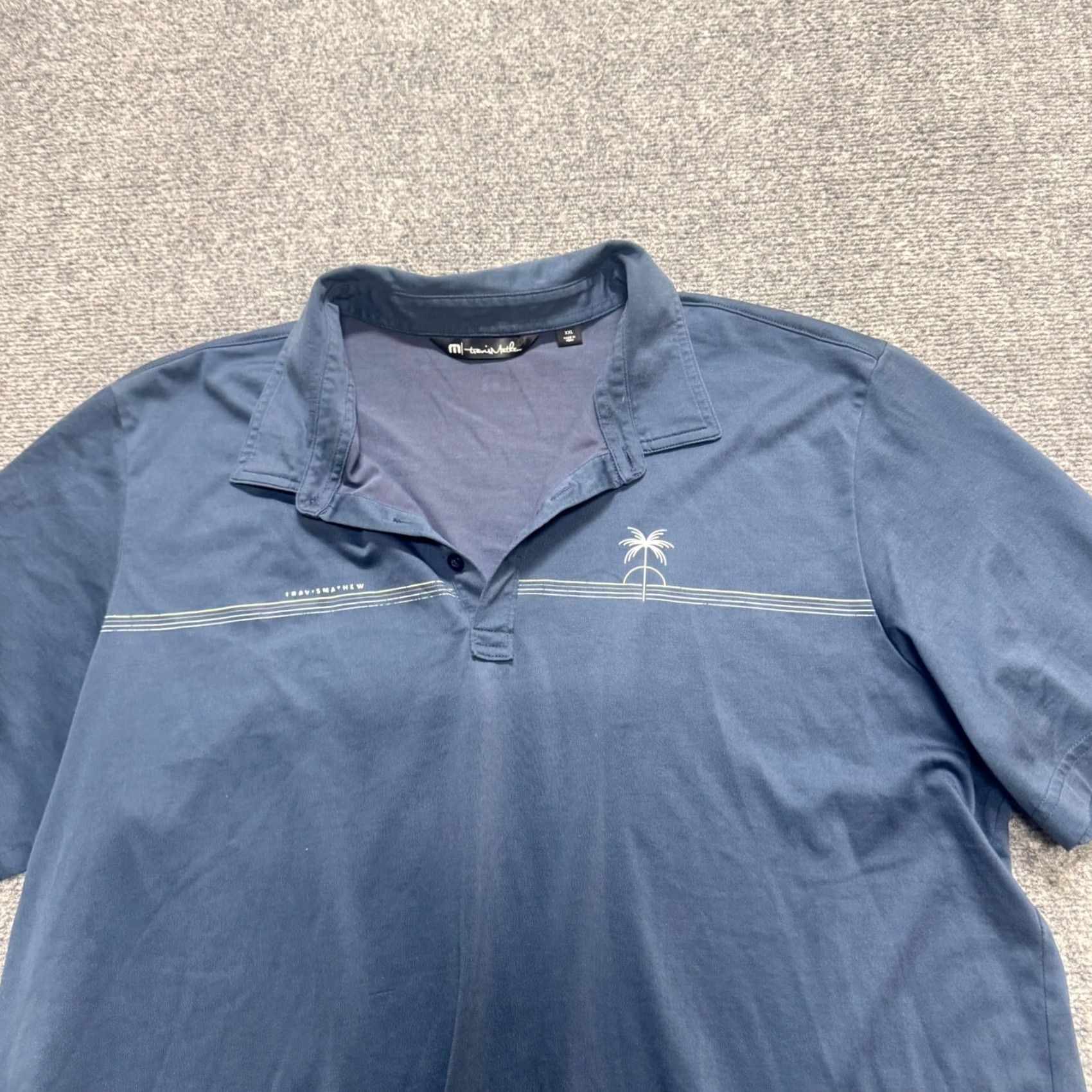 TravisMathew Travis Mathew Polo Shirt Mens XXL Blue Stripe Logo Golf Performance Adult Size US XXL / EU 58 / 5 - 6 Thumbnail