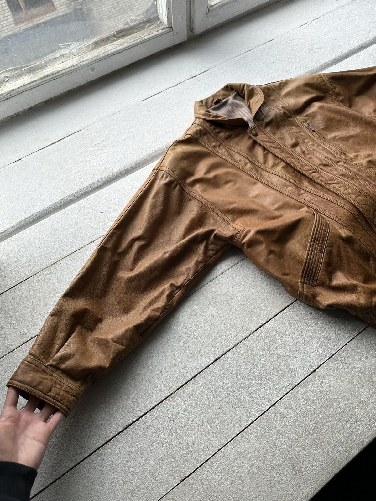 Vintage VNTG🚨 LEATHER JACKET CROPPED AVANT GARDE Y2K MOTO COWBOY Size US L / EU 52-54 / 3 - 3 Thumbnail