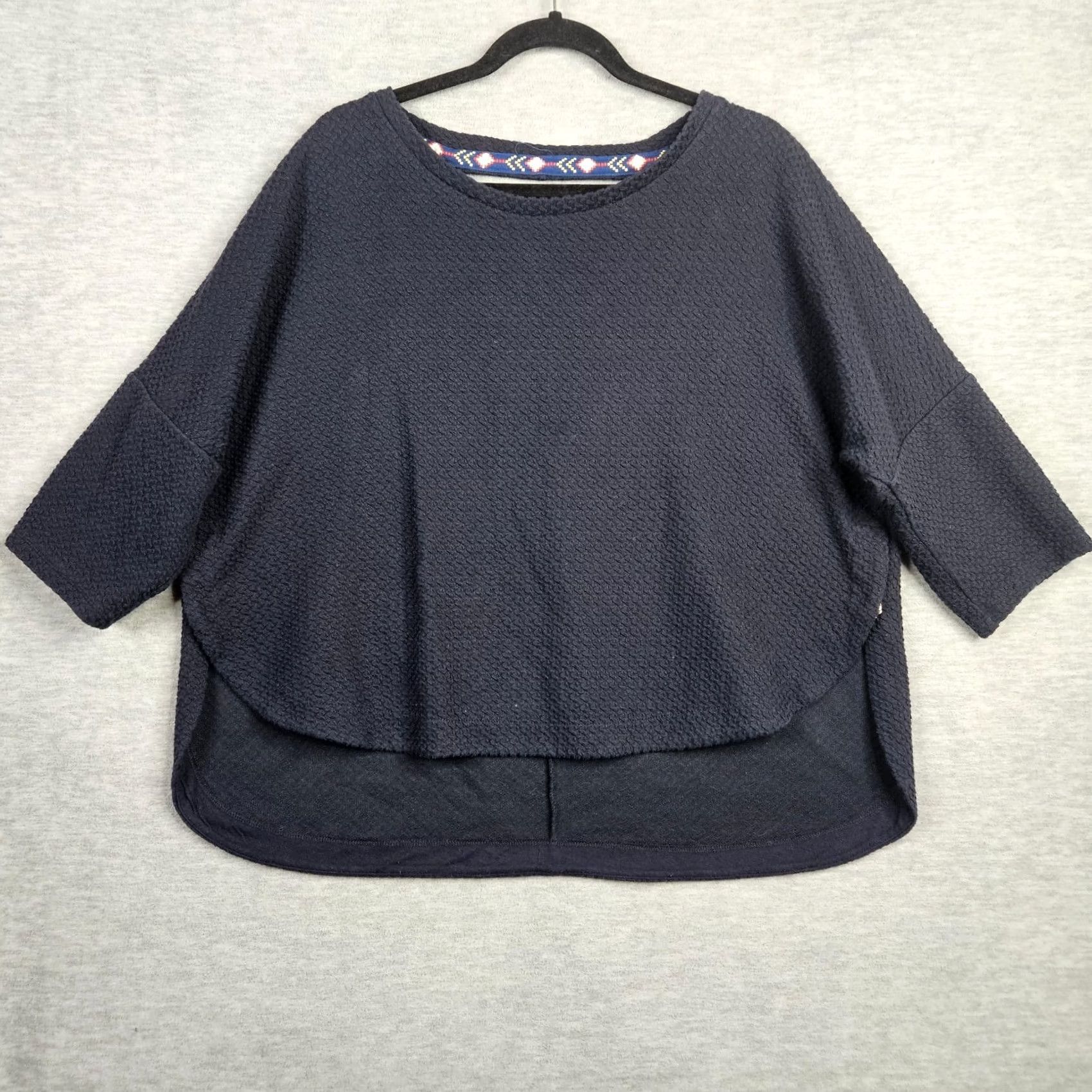 Anthropologie Deletta Navy Blue Knit Top Side Button Textured Boxy Back Cutout Round Neck Short Sleeve L Regular Womens Shirt Size L / US 10 / IT 46 - 2 Thumbnail