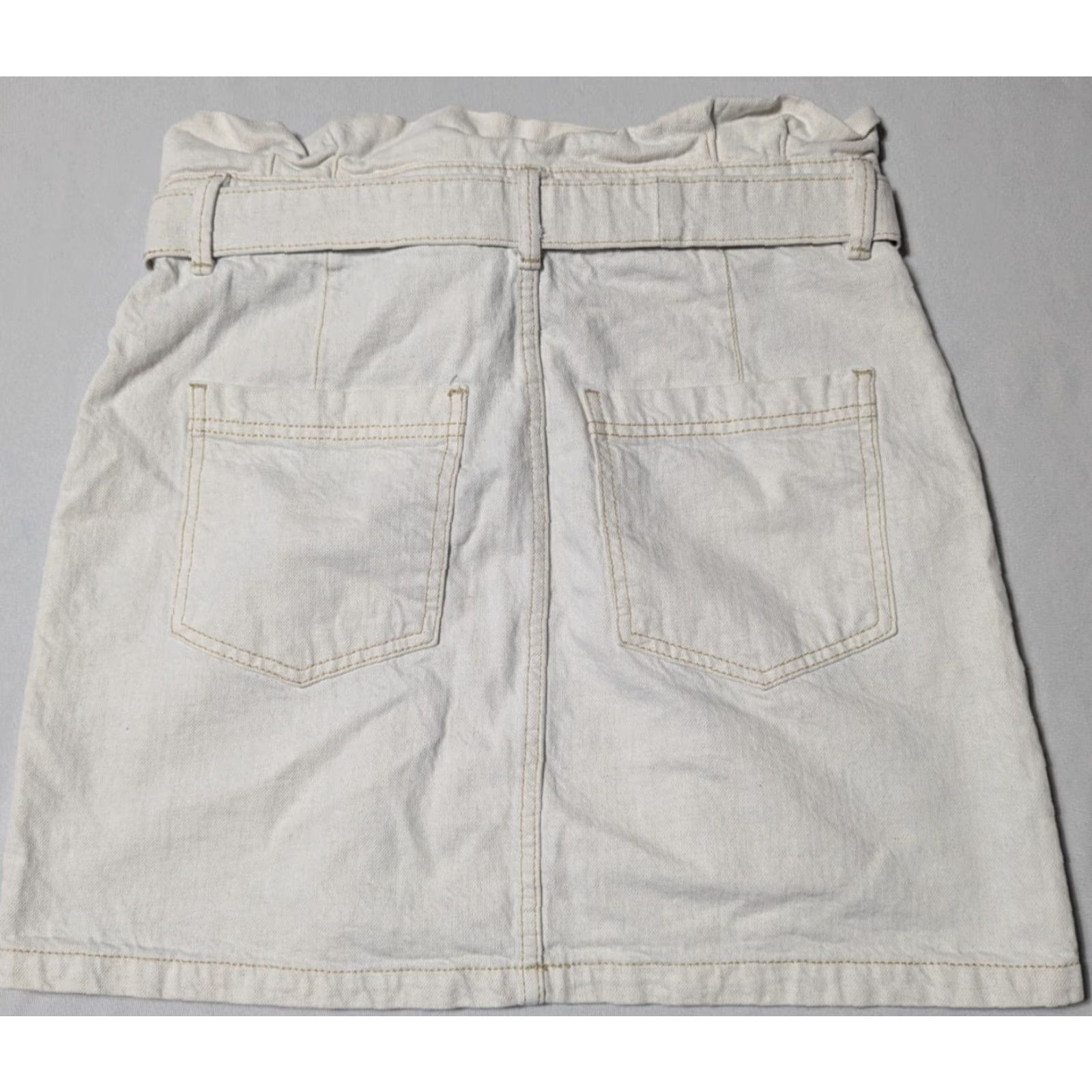 Free People FREE PEOPLE Skirt Belted 16" Paperbag Denim Linen Oatmeal Beige 8 Women Short Mini Pockets Size 30" / US 8 / IT 44 - 2 Thumbnail