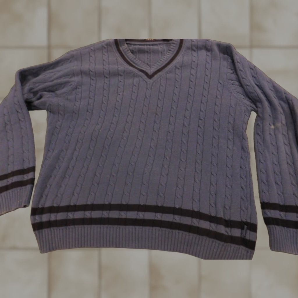 Izod IZOD Sweater Pullover V-Neck Long Sleeve Classic Knit Blue L Mens Regular Size Large Cotton Knit Solid Vintage No zipper Size US L / EU 52-54 / 3 - 1 Thumbnail